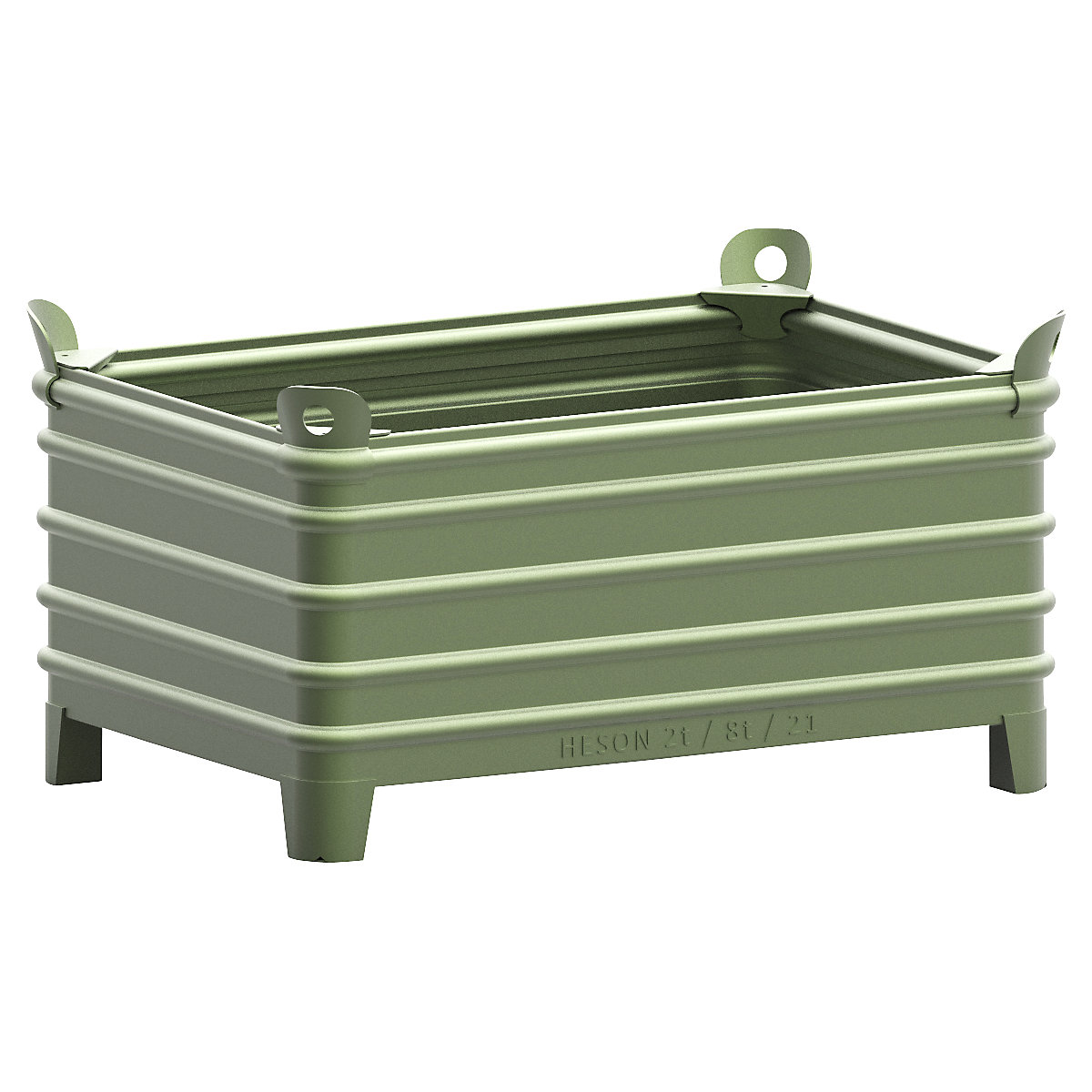 Pojemnik do ustawiania w stos, do dużych obciążeń – Heson, szer. x dł. 800 x 1200 mm, z kieszeniami narożnymi, lakierowanie na zielono, od 1 szt.-0