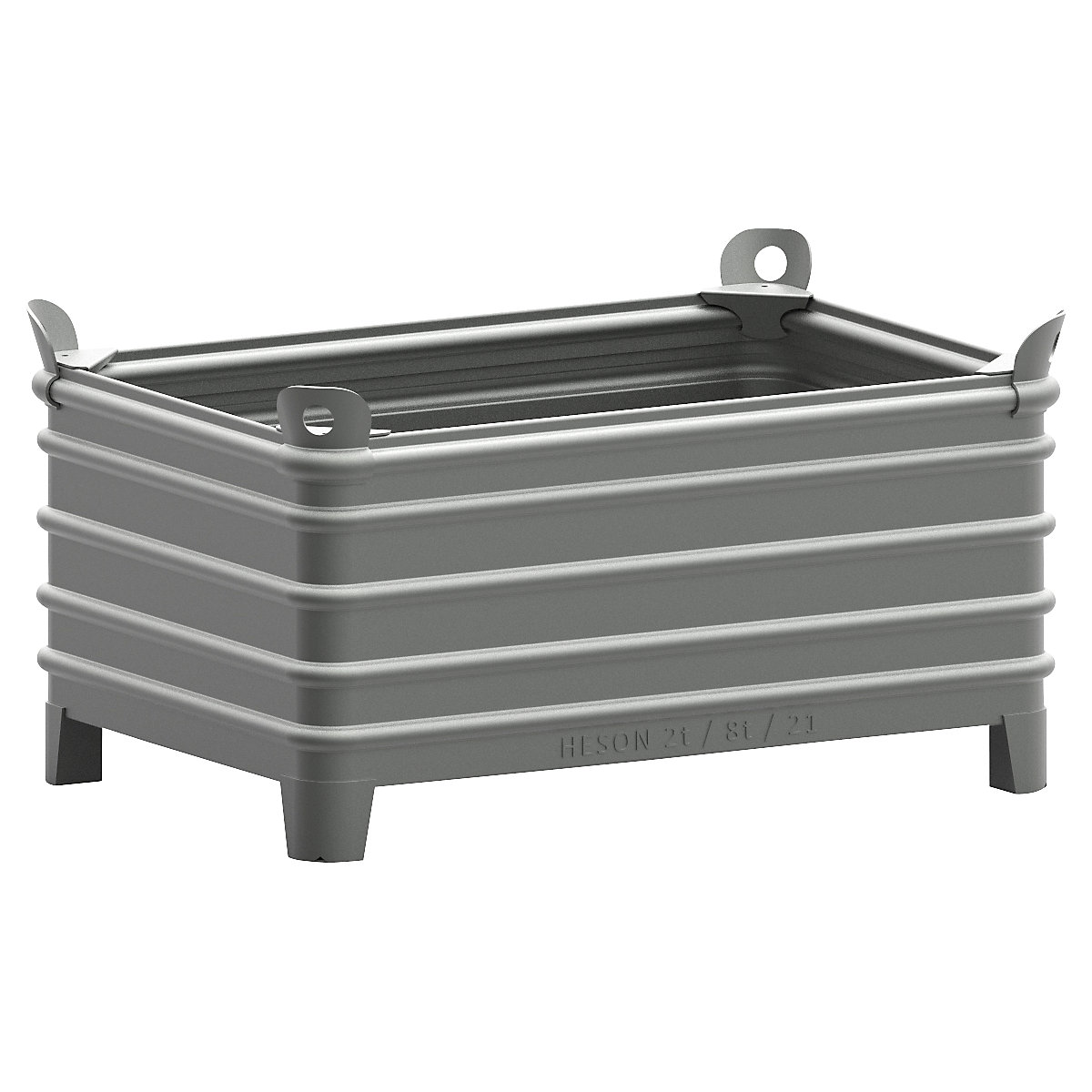 Pojemnik do ustawiania w stos, do dużych obciążeń – Heson, szer. x dł. 800 x 1200 mm, z kieszeniami narożnymi, lakierowanie na szaro, od 1 szt.-0