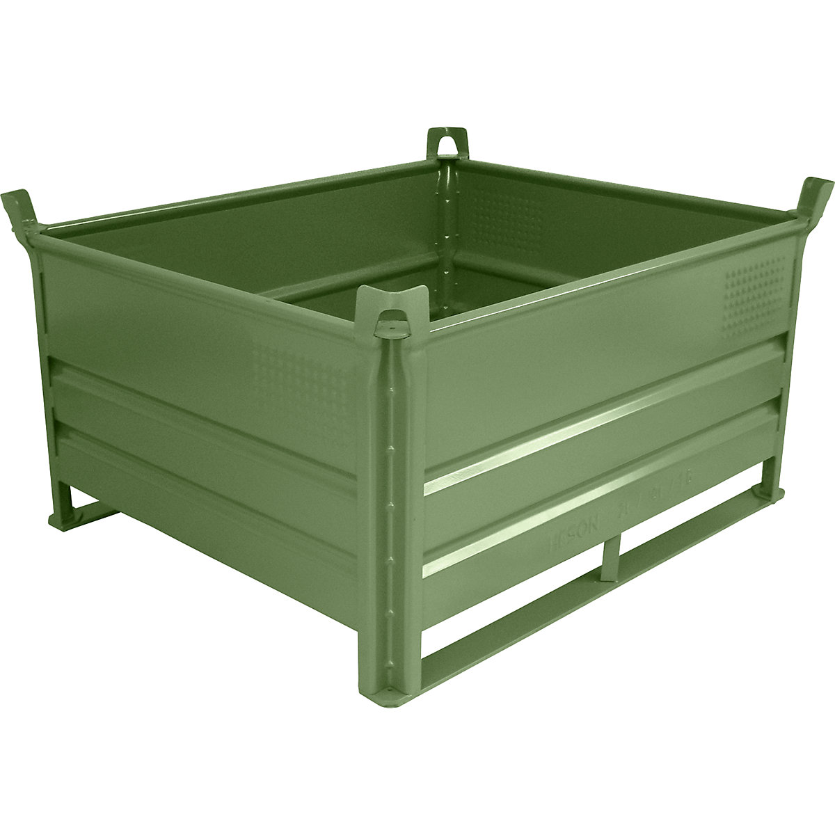 Pojemnik do ustawiania w stos na płozach – Heson, dł. x szer. 1200 x 1000 mm, nośność 2000 kg, zielony, od 1 szt.-0