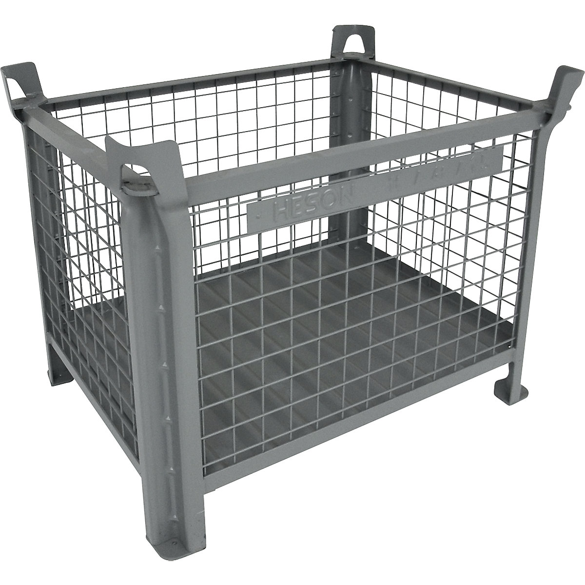Pojemnik do ustawiania w stos z dnem z blachy stalowej – Heson, dł. x szer. 800 x 600 mm, lakierowanie na szaro-0