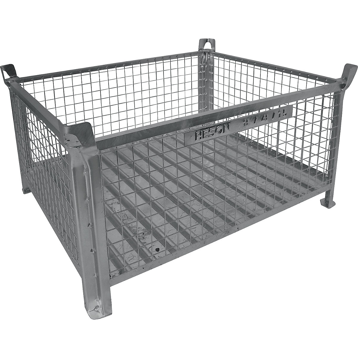 Pojemnik do ustawiania w stos z dnem z blachy stalowej – Heson, dł. x szer. 1200 x 1000 mm, lakierowanie na szaro-0