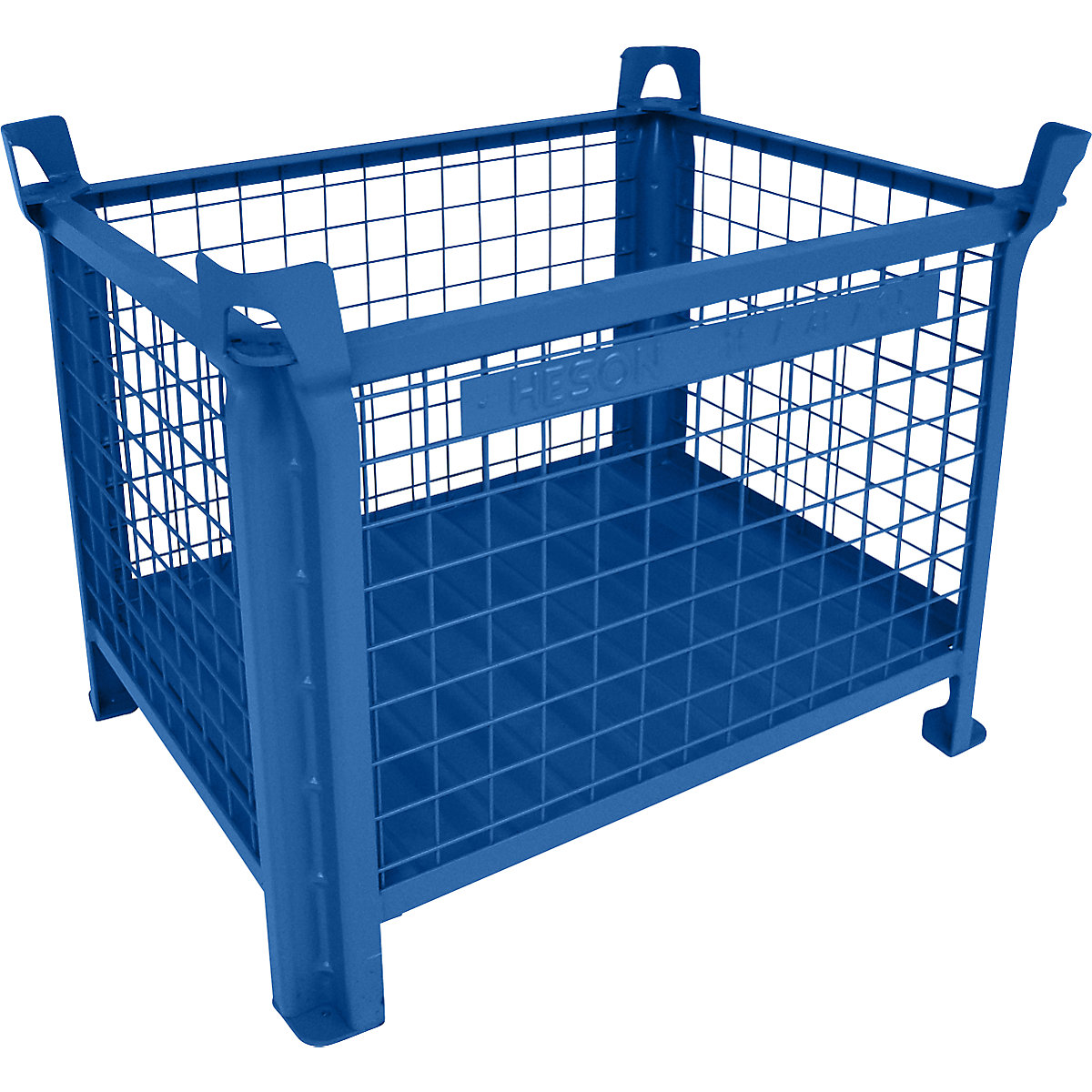 Pojemnik do ustawiania w stos z dnem z blachy stalowej – Heson, dł. x szer. 800 x 600 mm, lakierowanie na niebiesko-0