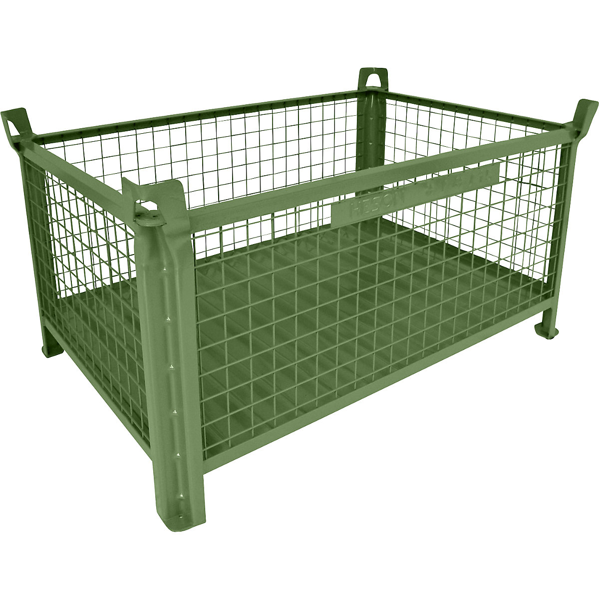 Pojemnik do ustawiania w stos z dnem z blachy stalowej – Heson, dł. x szer. 1200 x 800 mm, lakierowanie na zielono-0