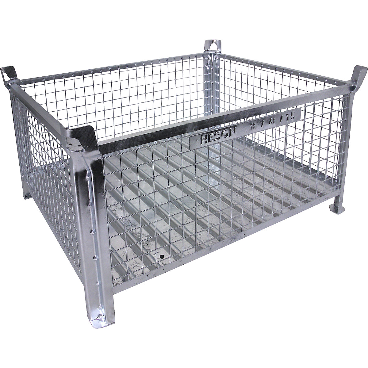 Pojemnik do ustawiania w stos z dnem z blachy stalowej – Heson, dł. x szer. 1200 x 1000 mm, ocynkowany-0