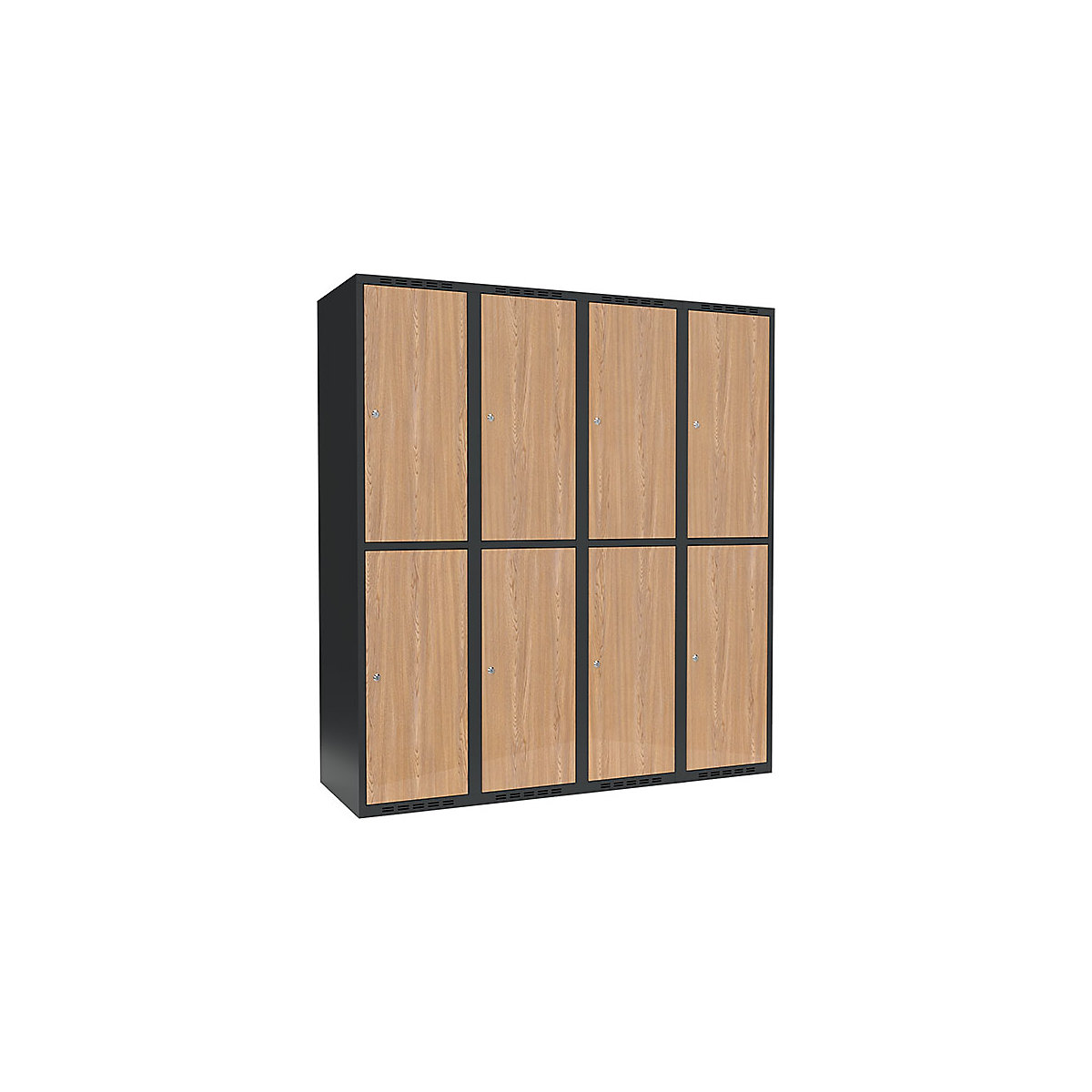 Doppelstock-Spind Fydor, 4 Abteile, grau / Eiche, B 1200 mm, 4 Abteile, flache Dachform, Zylinderschloss-0