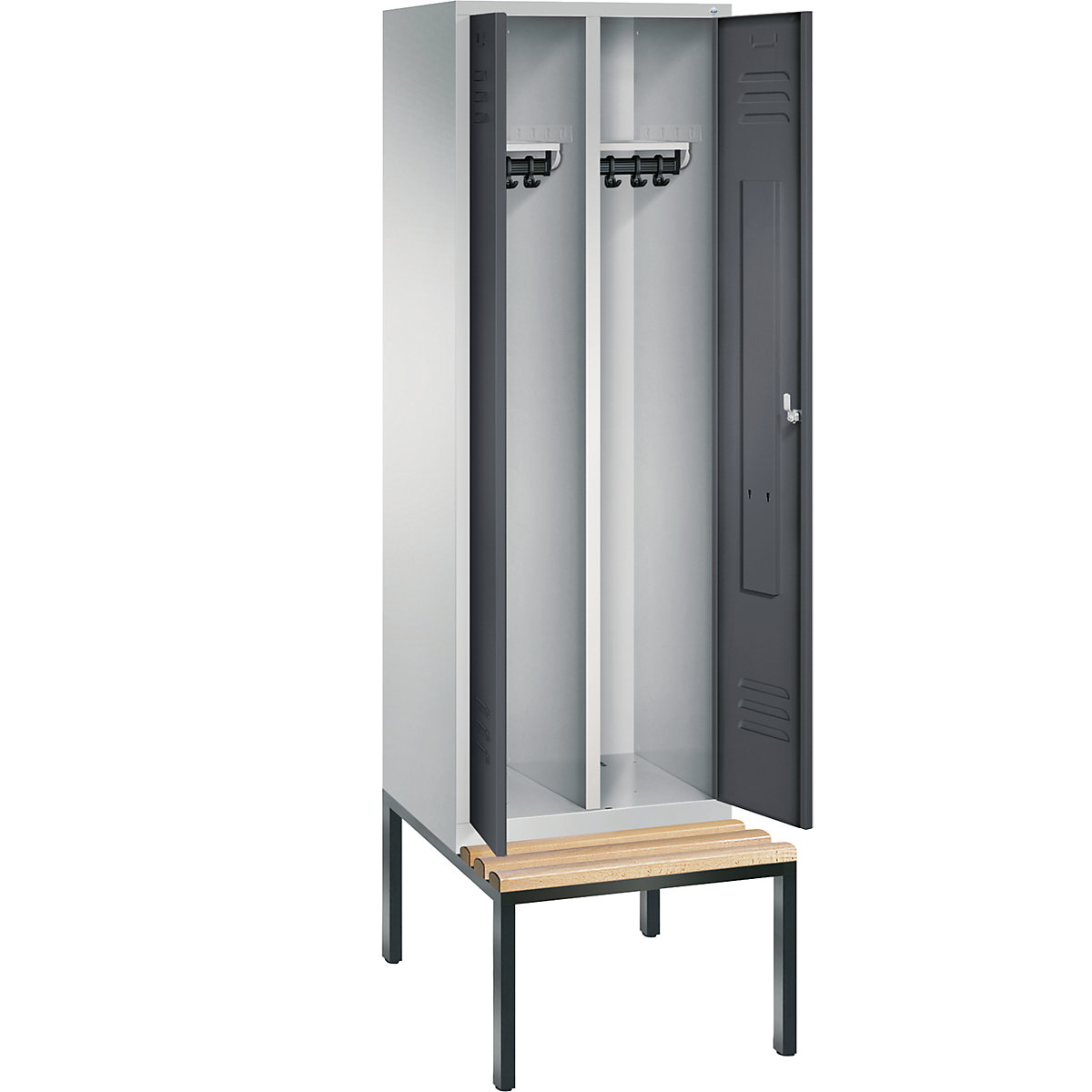 CLASSIC Garderobenschrank mit untergebauter Sitzbank, zueinander schlagende Türen C+P (Produktabbildung 2)-1