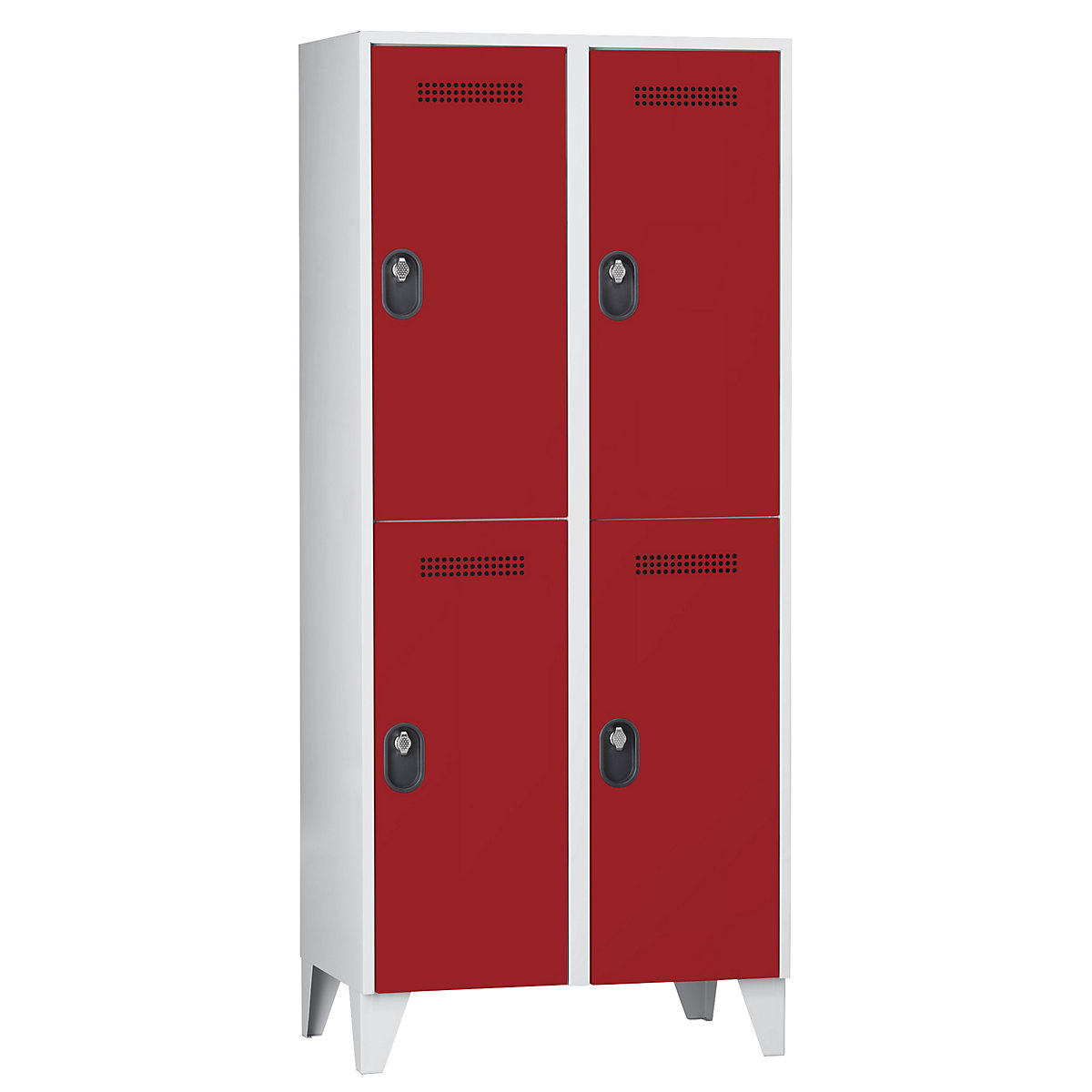 Wolf Garderobenschrank, Fachhöhe 820 mm, HxBxT 1850 x 800 x 500 mm, Abteilbreite 400 mm, Korpus- / Türfarbe Lichtgrau / Feuerrot