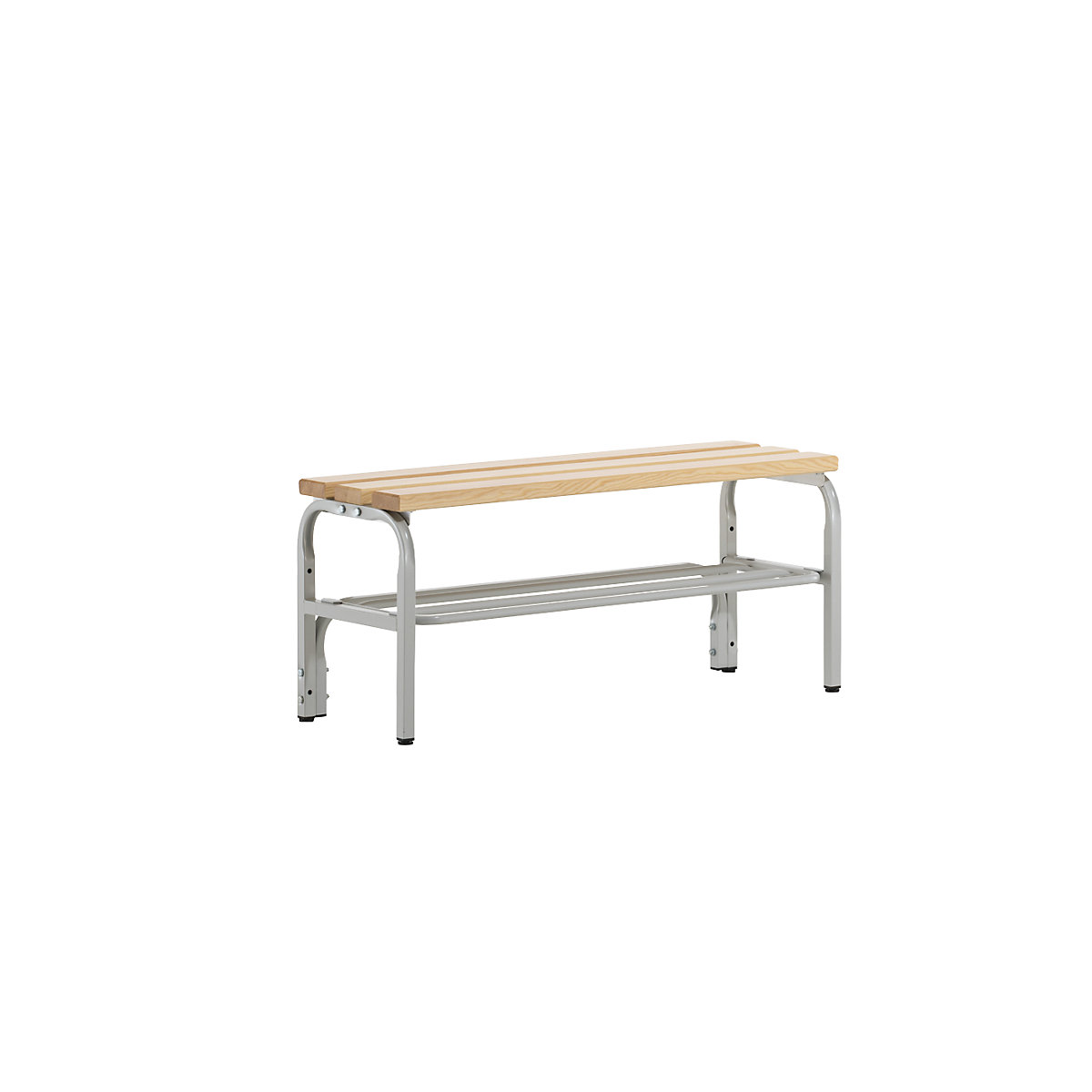Changing room bench – Sypro, single sided, with shoe rack, length 1015 mm, light grey-0