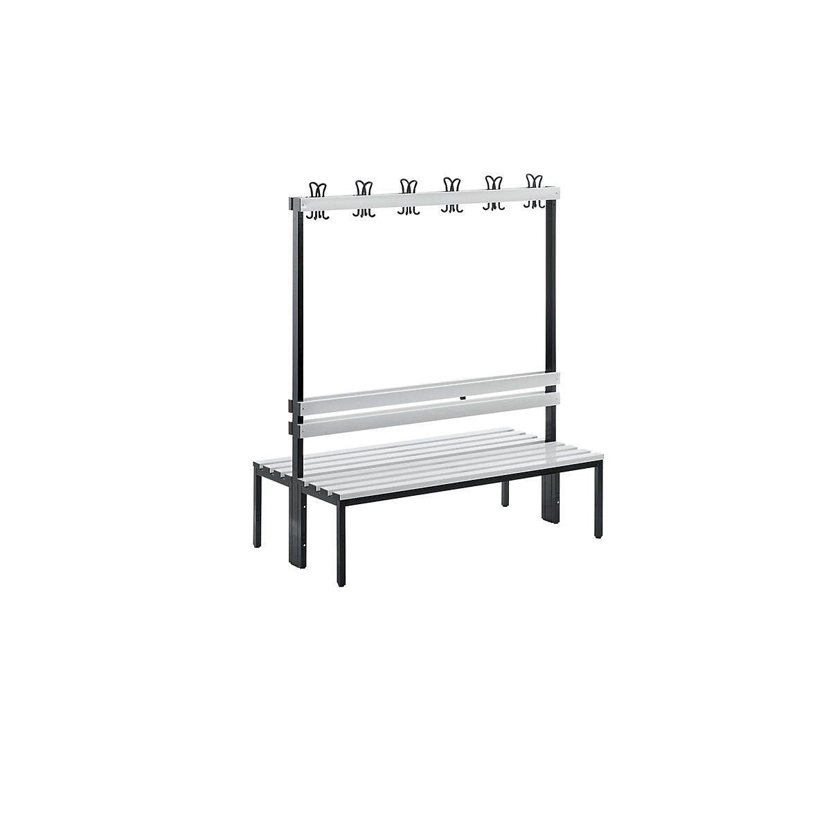 Cloakroom bench with back rest, double sided – Wolf (Product illustration 2)-1