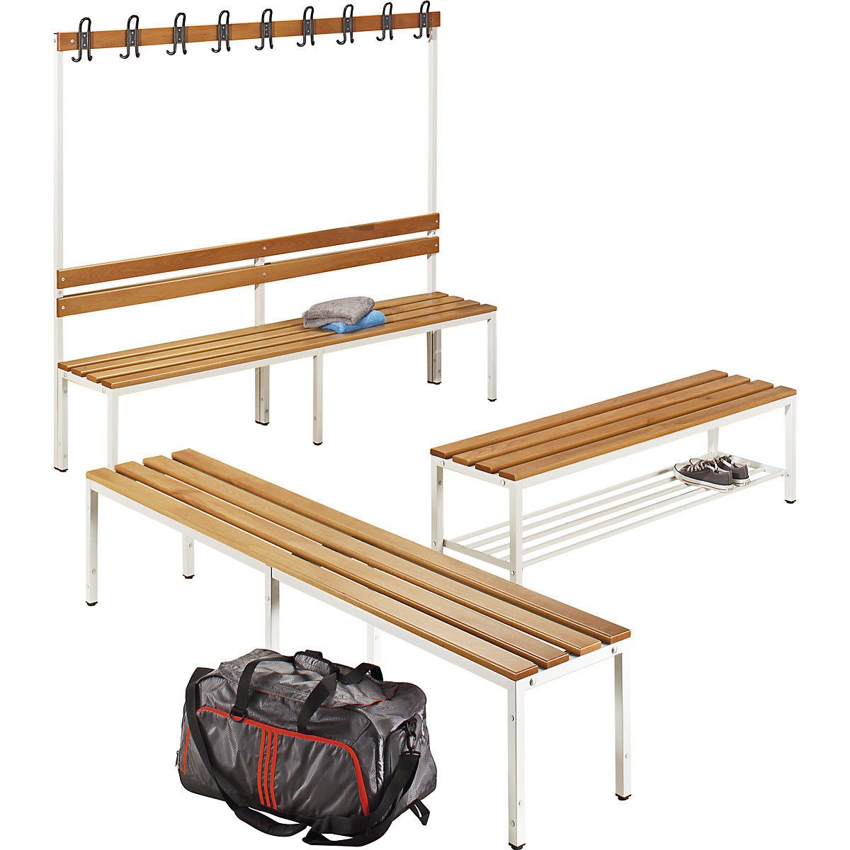 Cloakroom bench with back rest, double sided – eurokraft basic (Product illustration 2)-1
