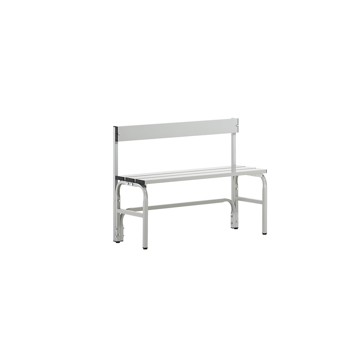 Half height changing room bench with back rest, single-sided – Sypro