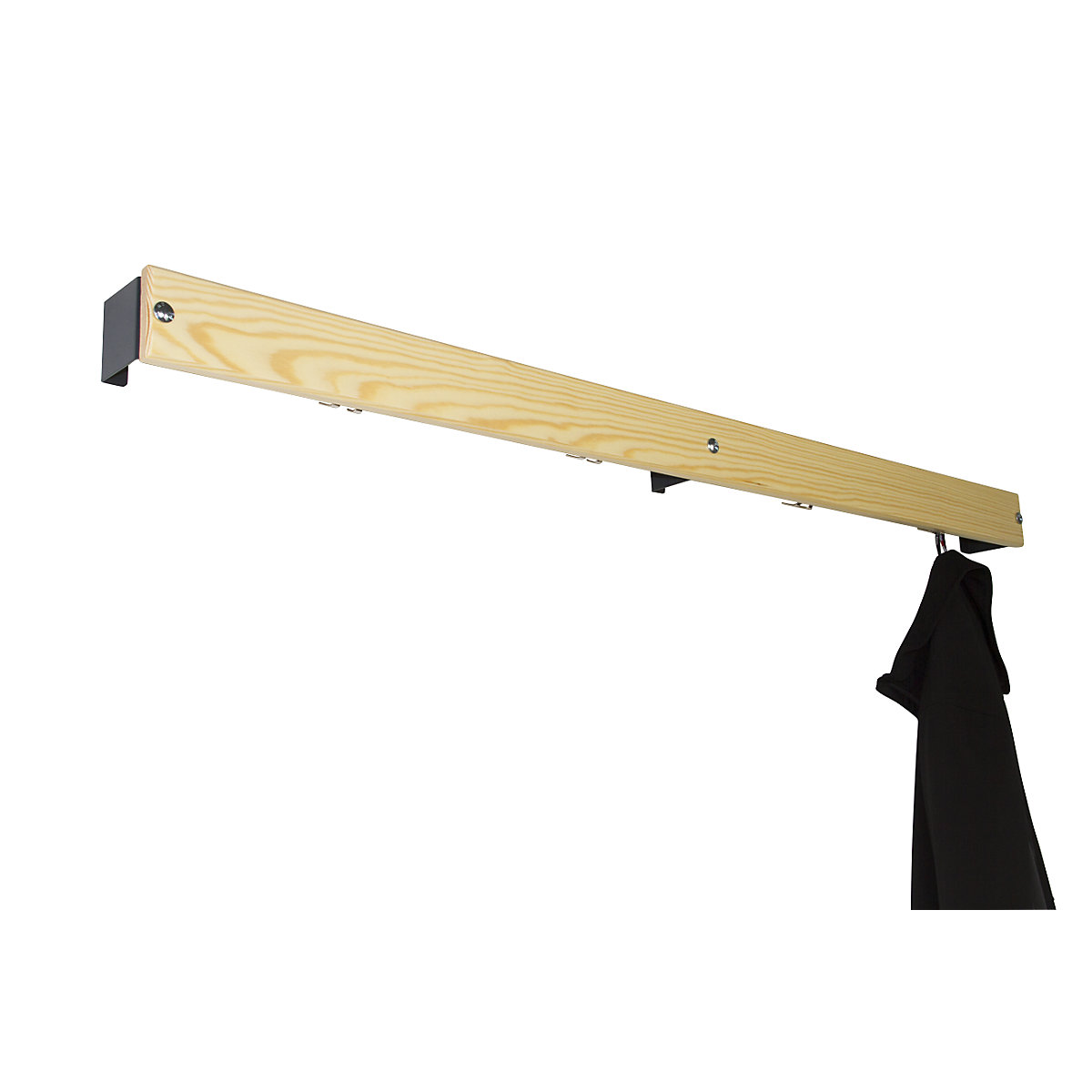 Coat rail, pine wood, length 2000 mm, charcoal spacer