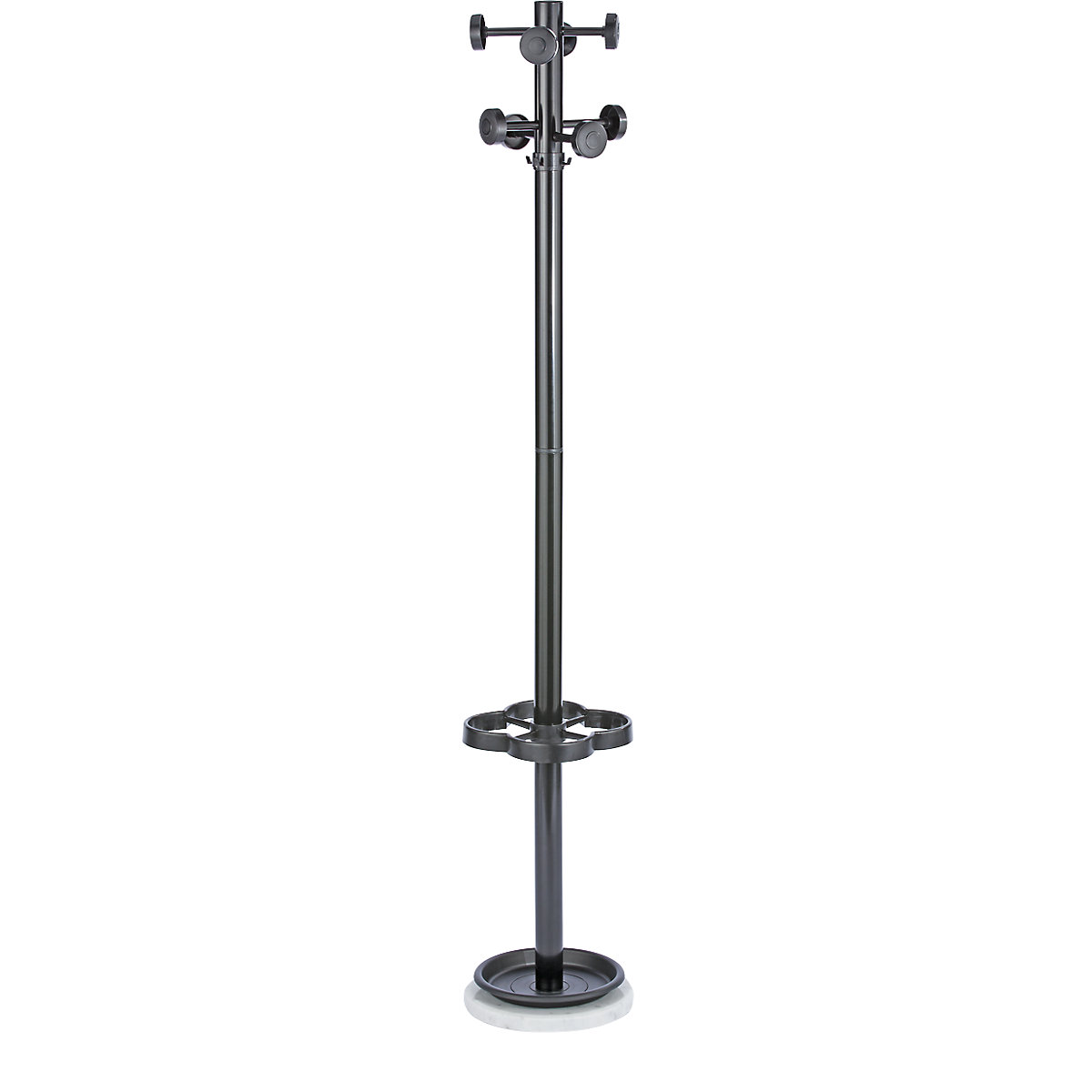 Coat stand with black hook knobs