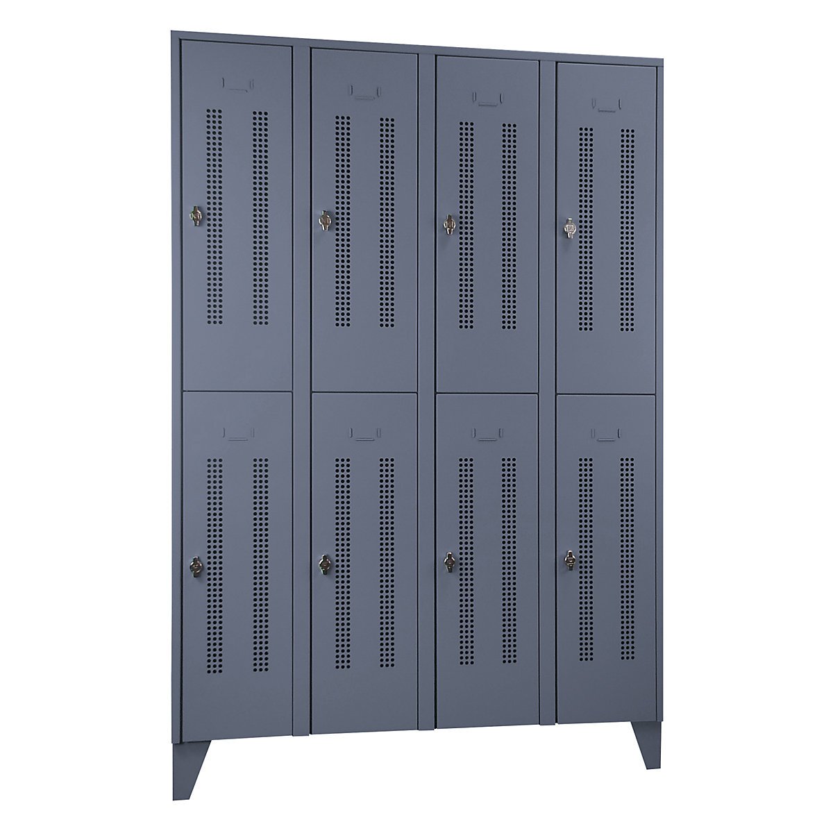 Berlin 1 double deck clothes locker – Wolf, 4 compartments, blue grey, width 1200 mm, 8 compartments-0
