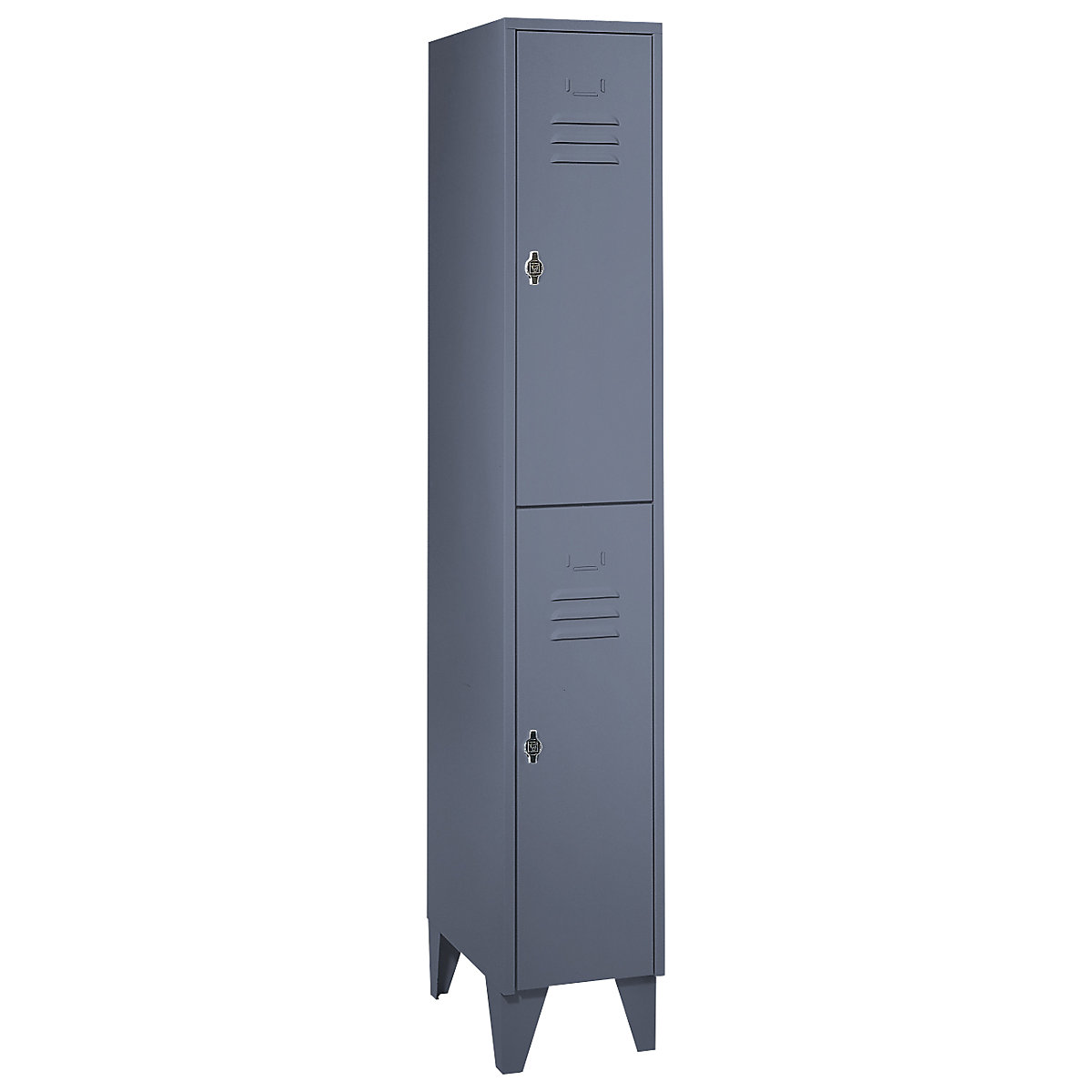 Berlin 2 double deck clothes locker – Wolf, 1 compartment, blue grey, width 300 mm, flat roof shape-0