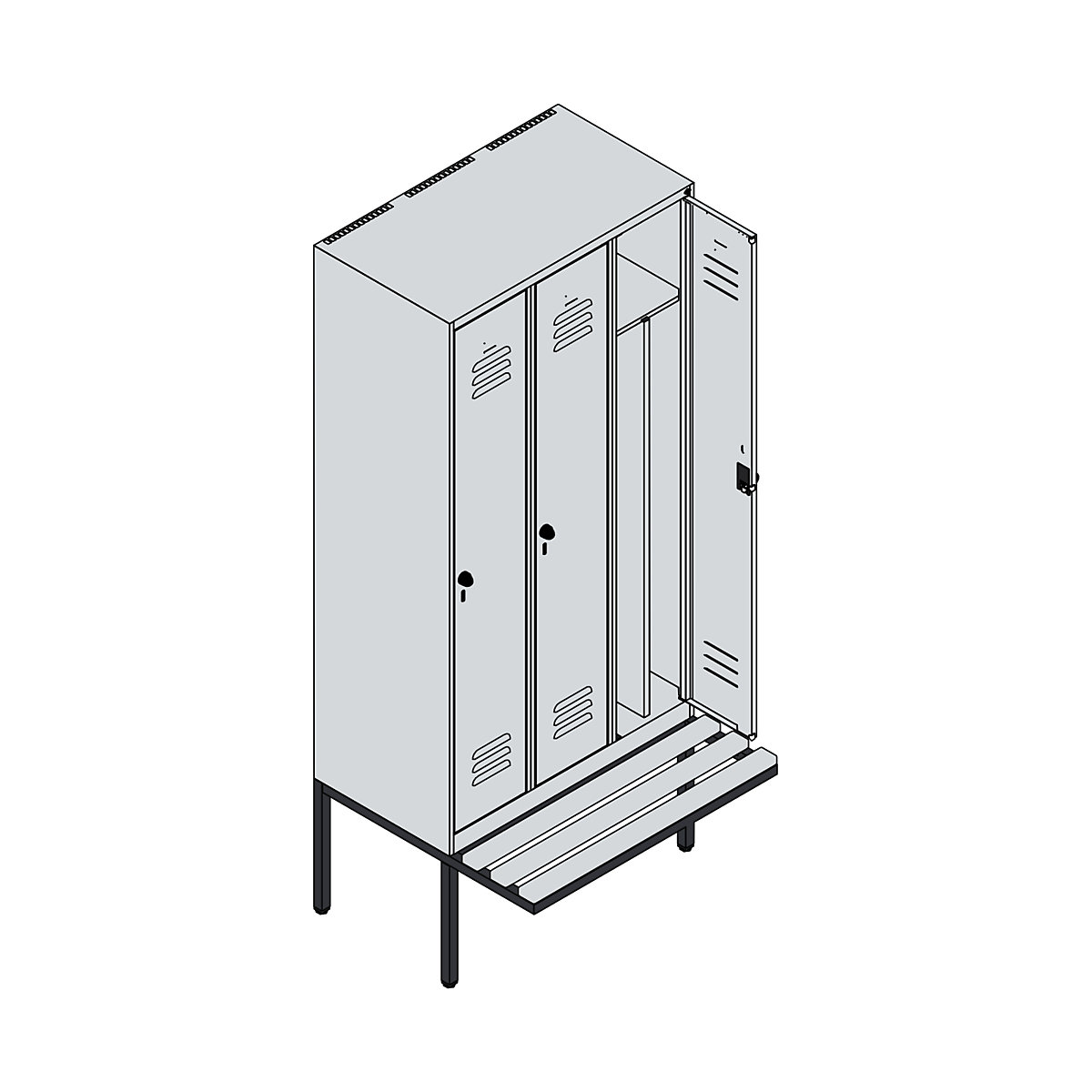 Classic PLUS clean and dirty bench seat clothes locker, narrow – C+P (Product illustration 3)-2
