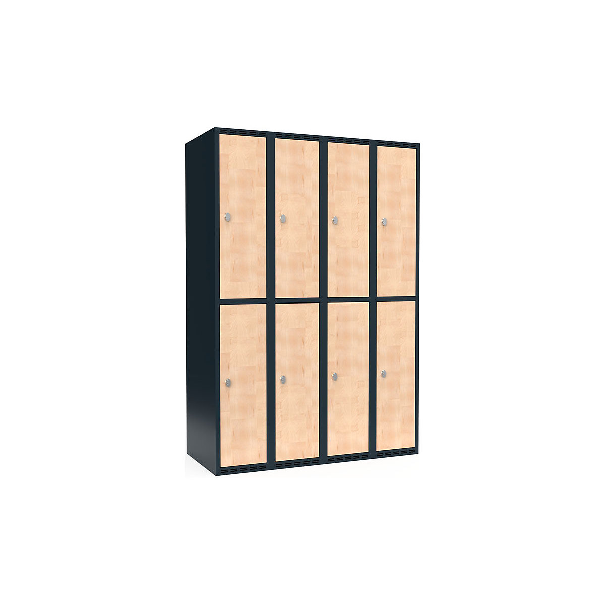Fydor double deck clothes locker, 4 compartments, grey / birch, W 1200 mm, 4 compartments, flat roof shape, padlock-0