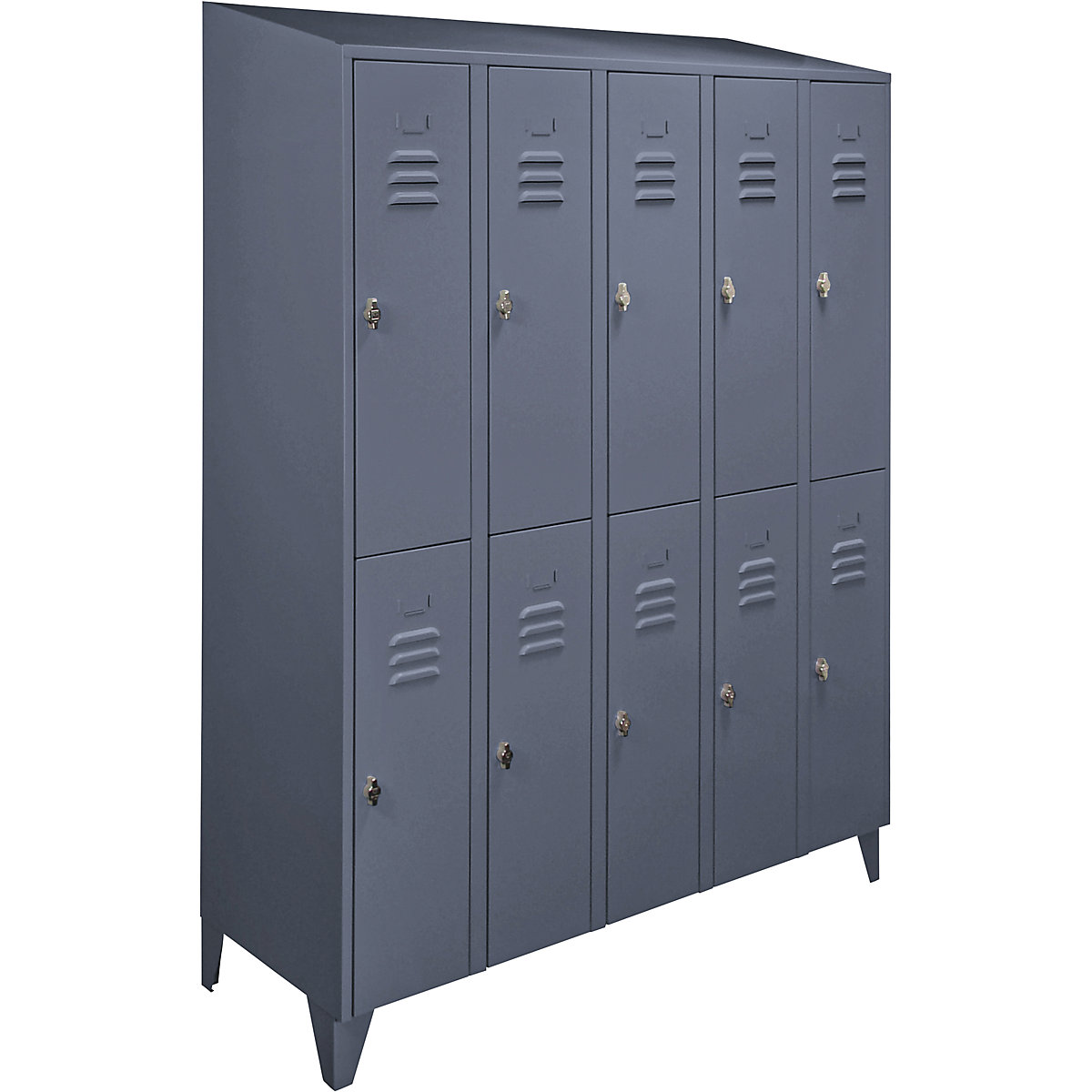 Cloakroom locker with sloping roof, half-height compartments - Wolf