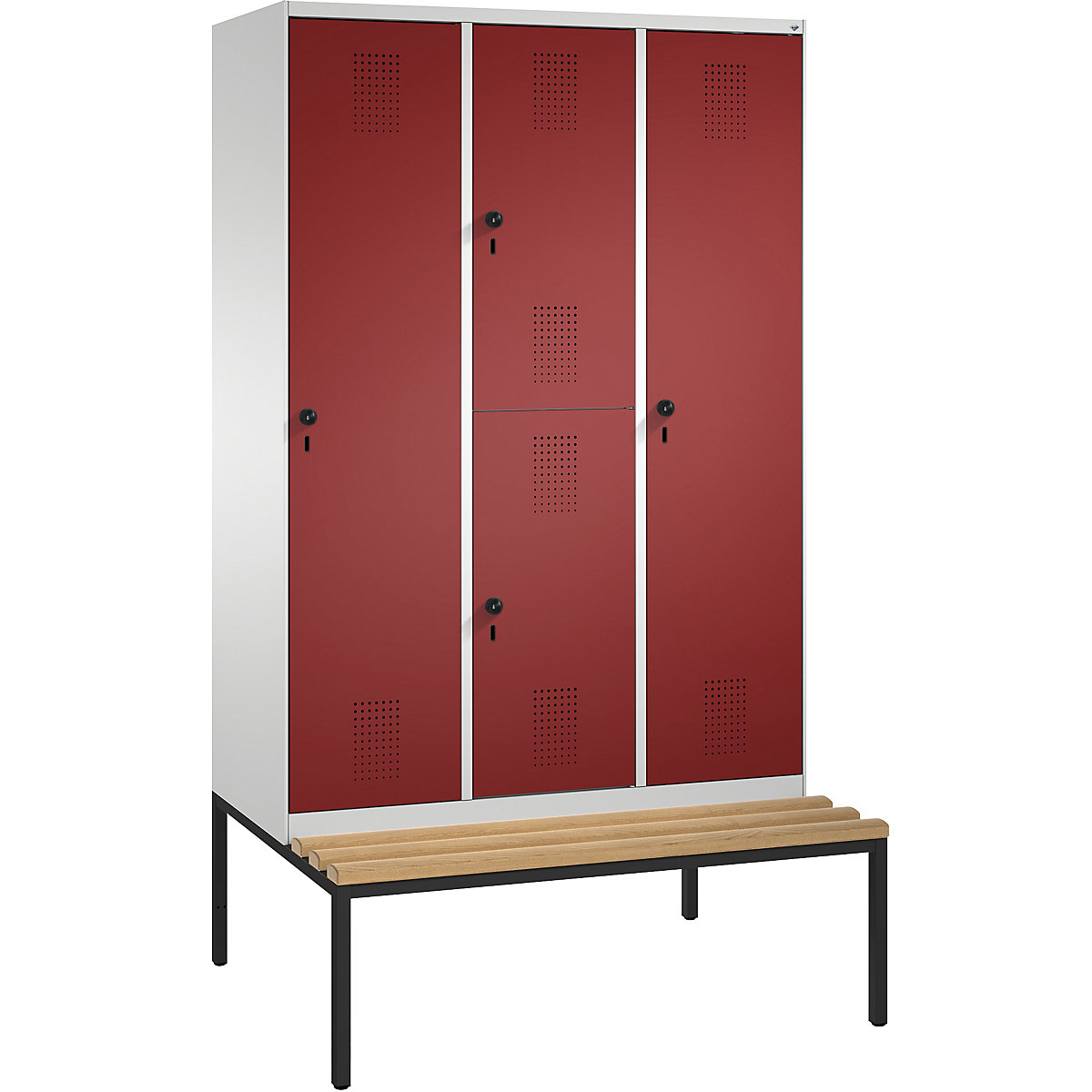 EVOLO combination cupboard, single and double tier, with bench – C+P