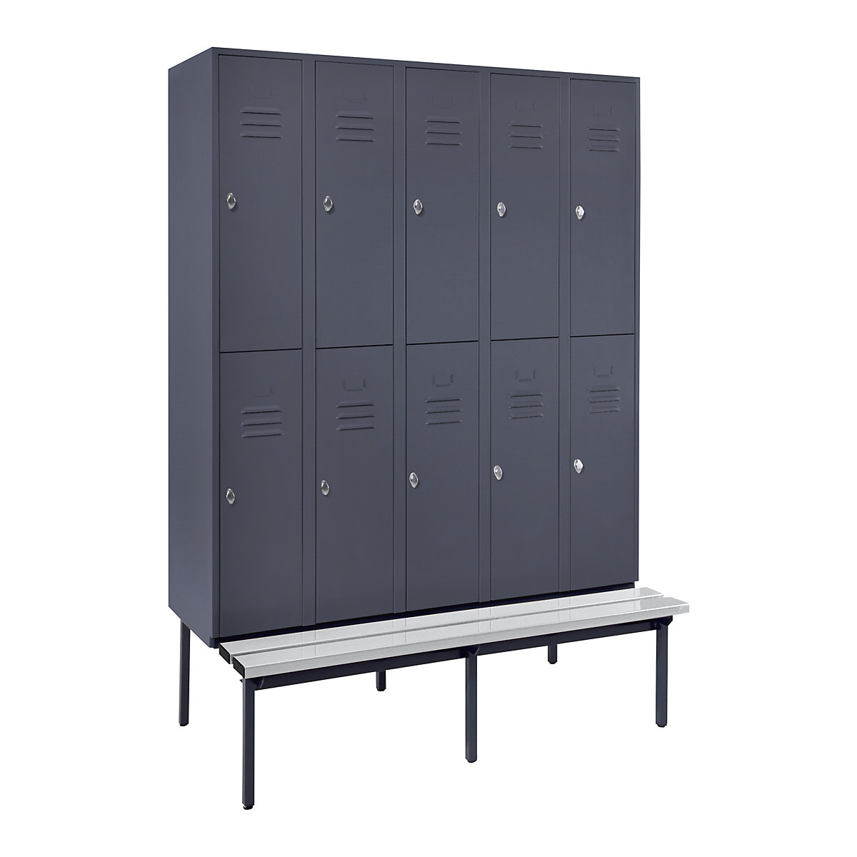 Half-height cloakroom locker with bench base frame - Wolf