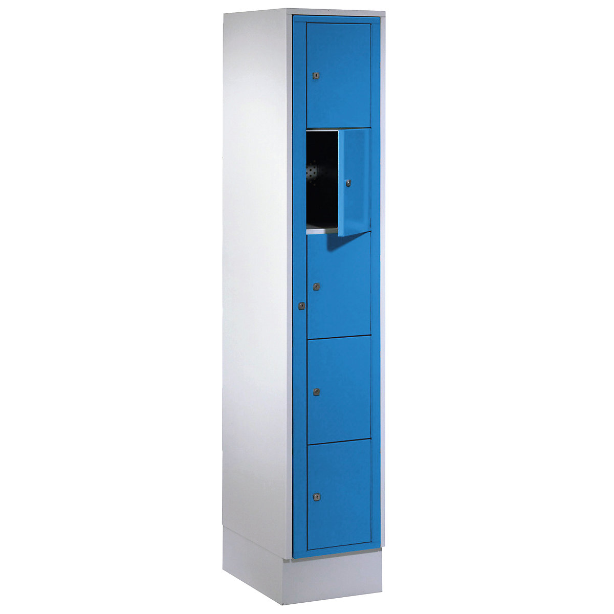 Laundry cabinet – Wolf, HxWxD 1800 x 350 x 500 mm, 5 compartments, light grey / light blue-1