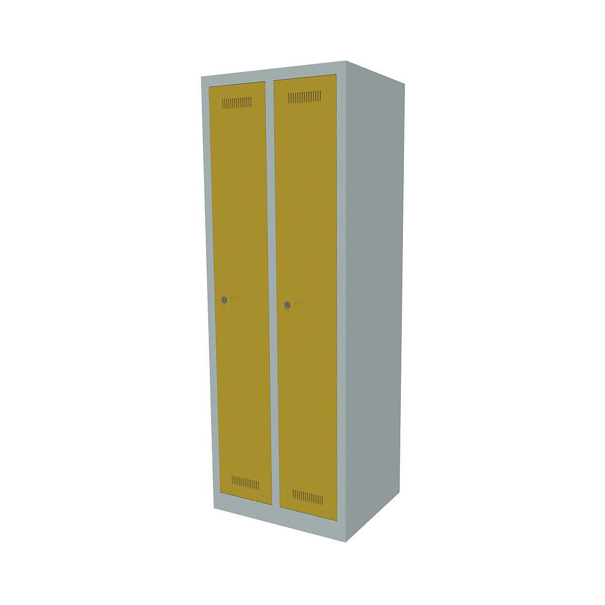 BISLEY MonoBloc™ Garderobenschrank, Abteilbreite 248 mm, einstöckig, 2 Abteile, Breite 610 mm, Korpusfarbe Lichtgrau, Türfarbe Gelb