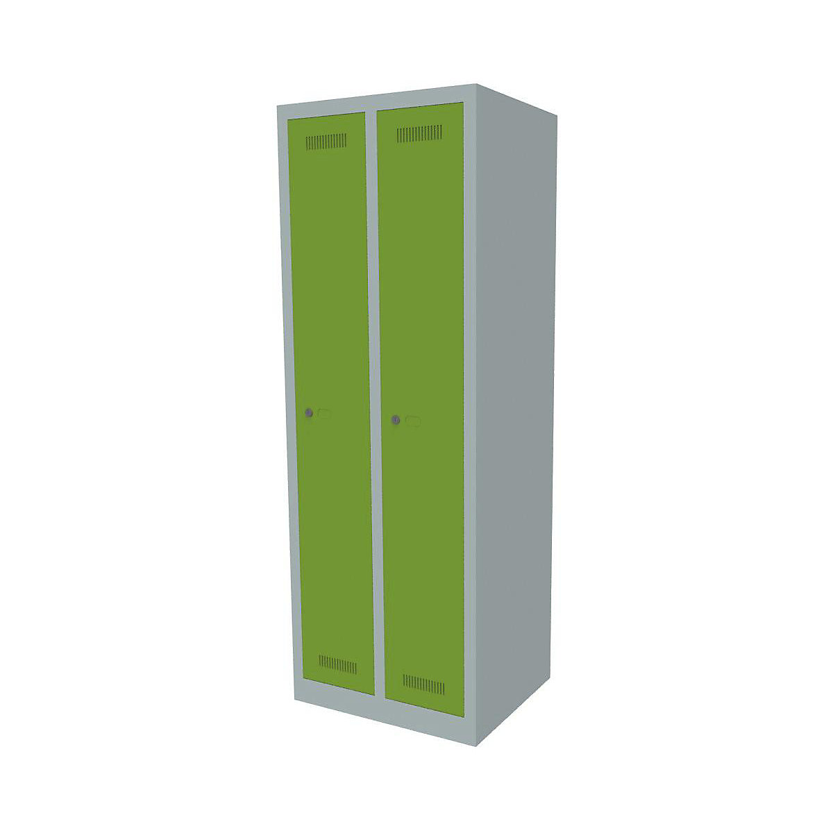 BISLEY MonoBloc™ Garderobenschrank, Abteilbreite 248 mm, einstöckig, 2 Abteile, Breite 610 mm, Korpusfarbe Lichtgrau, Türfarbe Grün
