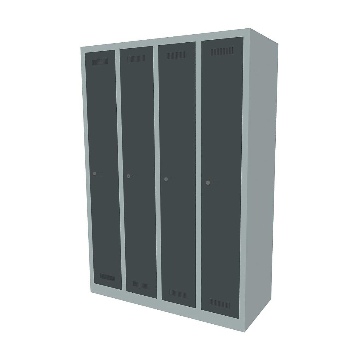 BISLEY MonoBloc™ Garderobenschrank, Abteilbreite 248 mm, einstöckig, 4 Abteile, Breite 1183 mm, Korpusfarbe Lichtgrau, Türfarbe Anthrazitgrau