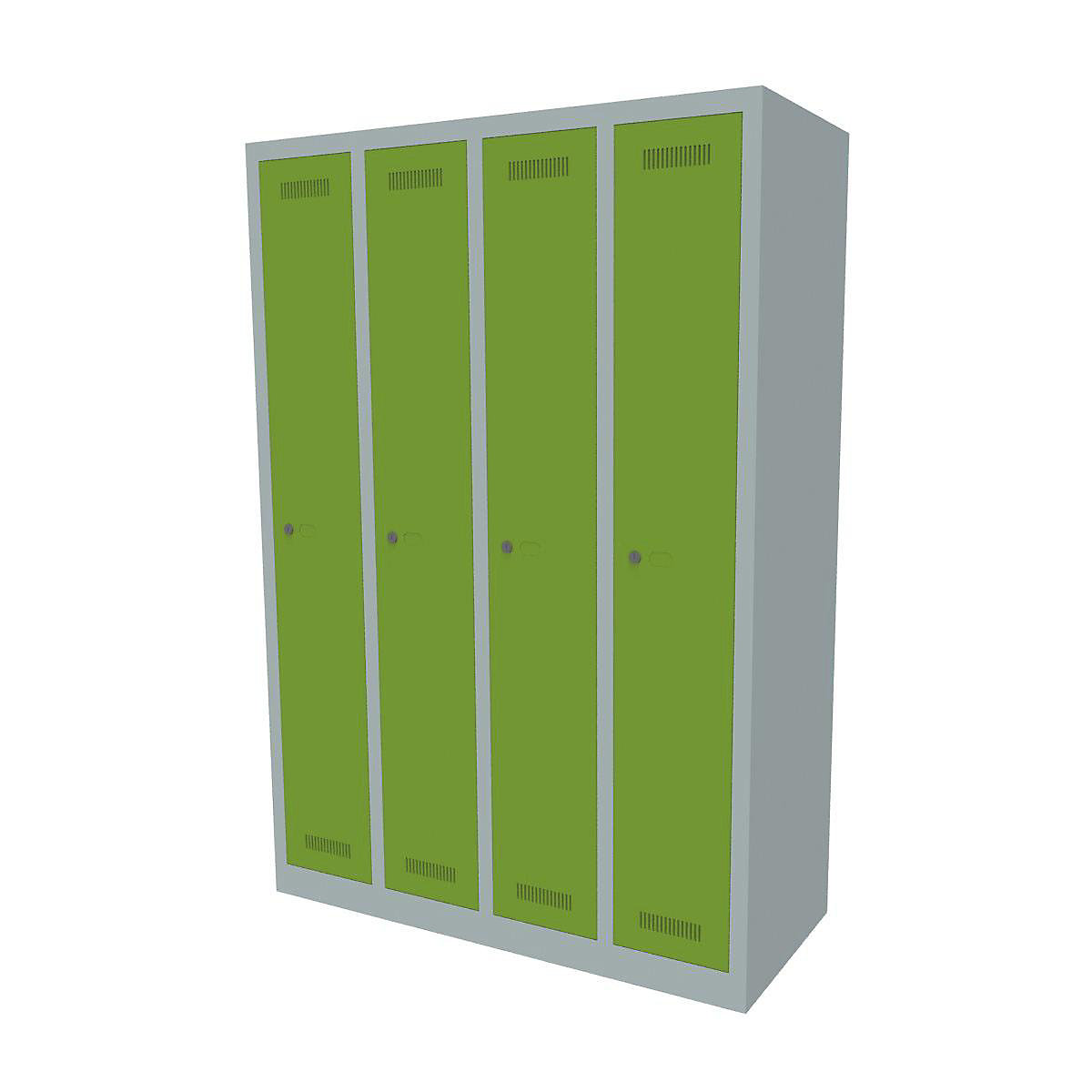 BISLEY MonoBloc™ Garderobenschrank, Abteilbreite 248 mm, einstöckig, 4 Abteile, Breite 1183 mm, Korpusfarbe Lichtgrau, Türfarbe Grün