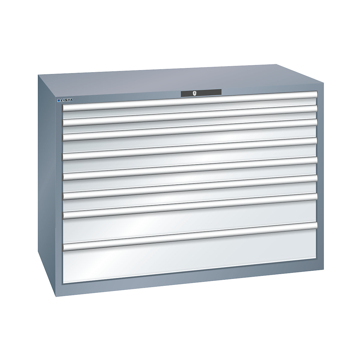 LISTA Schubladenschrank, 8 Schubladen, BxTxH 1431 x 725 x 1000 mm, grau metallic / lichtgrau
