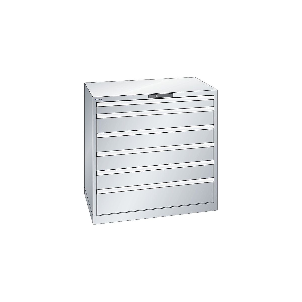 Drawer cupboard, sheet steel – LISTA, HxW 1000 x 1023 mm, 6 drawers, max. load 200 kg, light grey-2