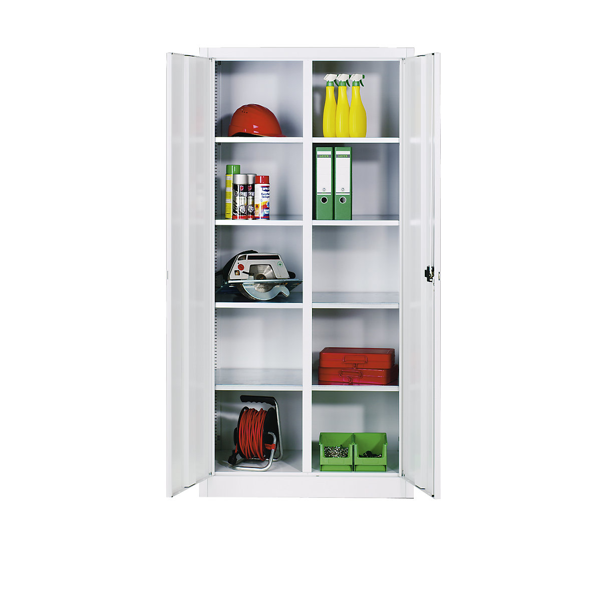 Storage cupboard made of sheet steel – C+P, 8 shelves, HxWxD 1950 x 930 x 500 mm, light grey-1