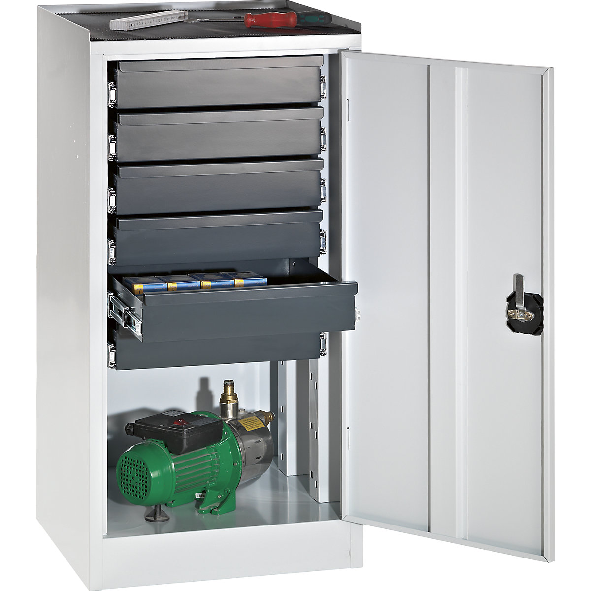 Tool and side cupboard – eurokraft pro, 6 drawers, light grey door-8