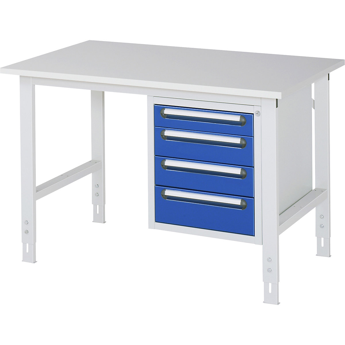 Stół roboczy z szafką z szufladami, kontener do wbudowania pod blatem z 4 szufladami 1 x 90, 2 x 120, 1 x 140 mm, szer. x głęb. 1250 x 800 mm, blat melaminowy, grub. 22 mm-0