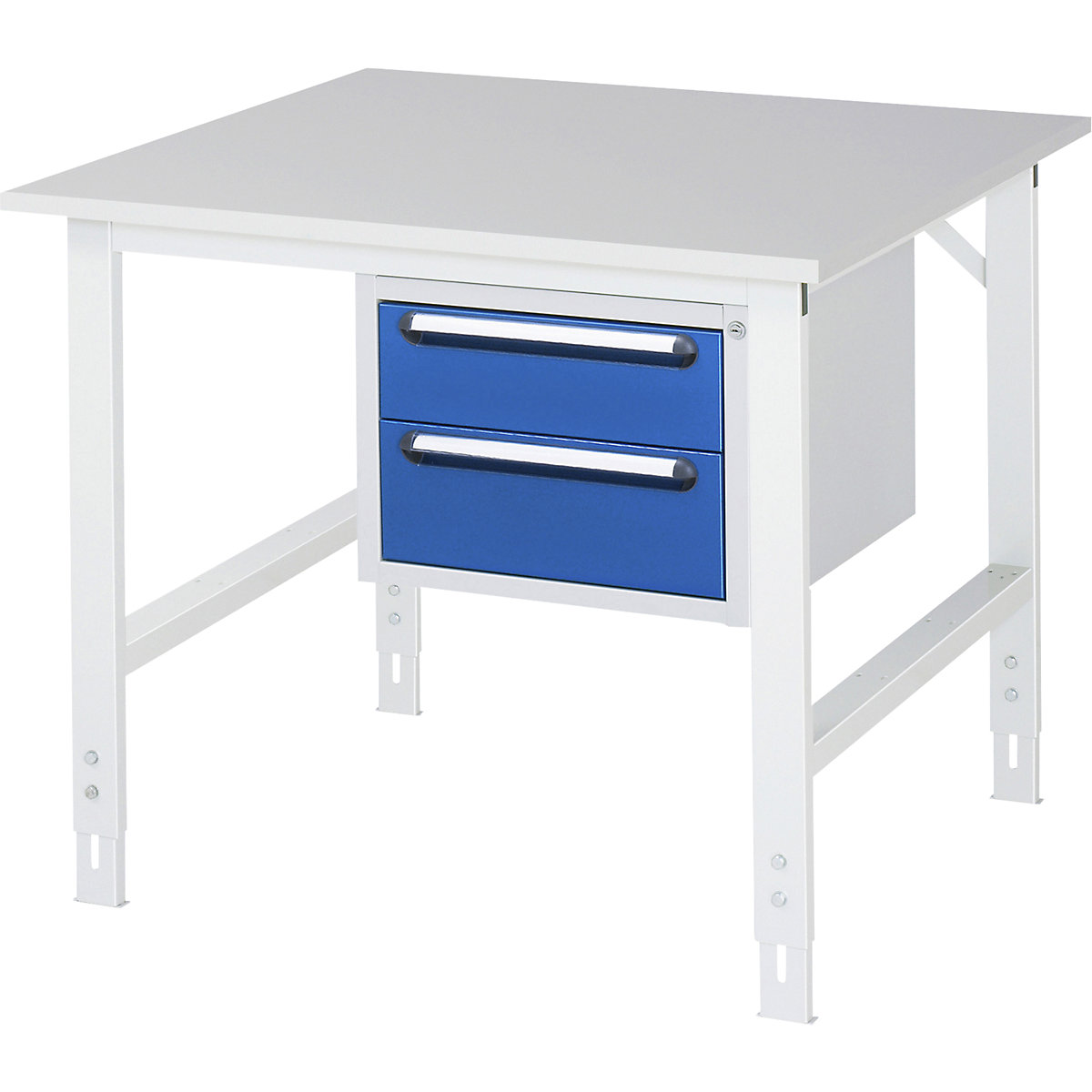 Stół roboczy z szafką z szufladami, kontener do wbudowania pod blatem z 2 szufladami 1 x 150, 1 x 180 mm, szer. x głęb. 1000 x 1000 mm, blat melaminowy, grub. 22 mm-0