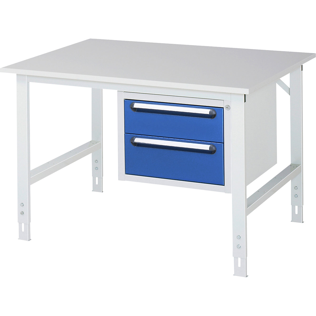 Stół roboczy z szafką z szufladami, kontener do wbudowania pod blatem z 2 szufladami 1 x 150, 1 x 180 mm, szer. x głęb. 1250 x 1000 mm, blat melaminowy, grub. 22 mm-0
