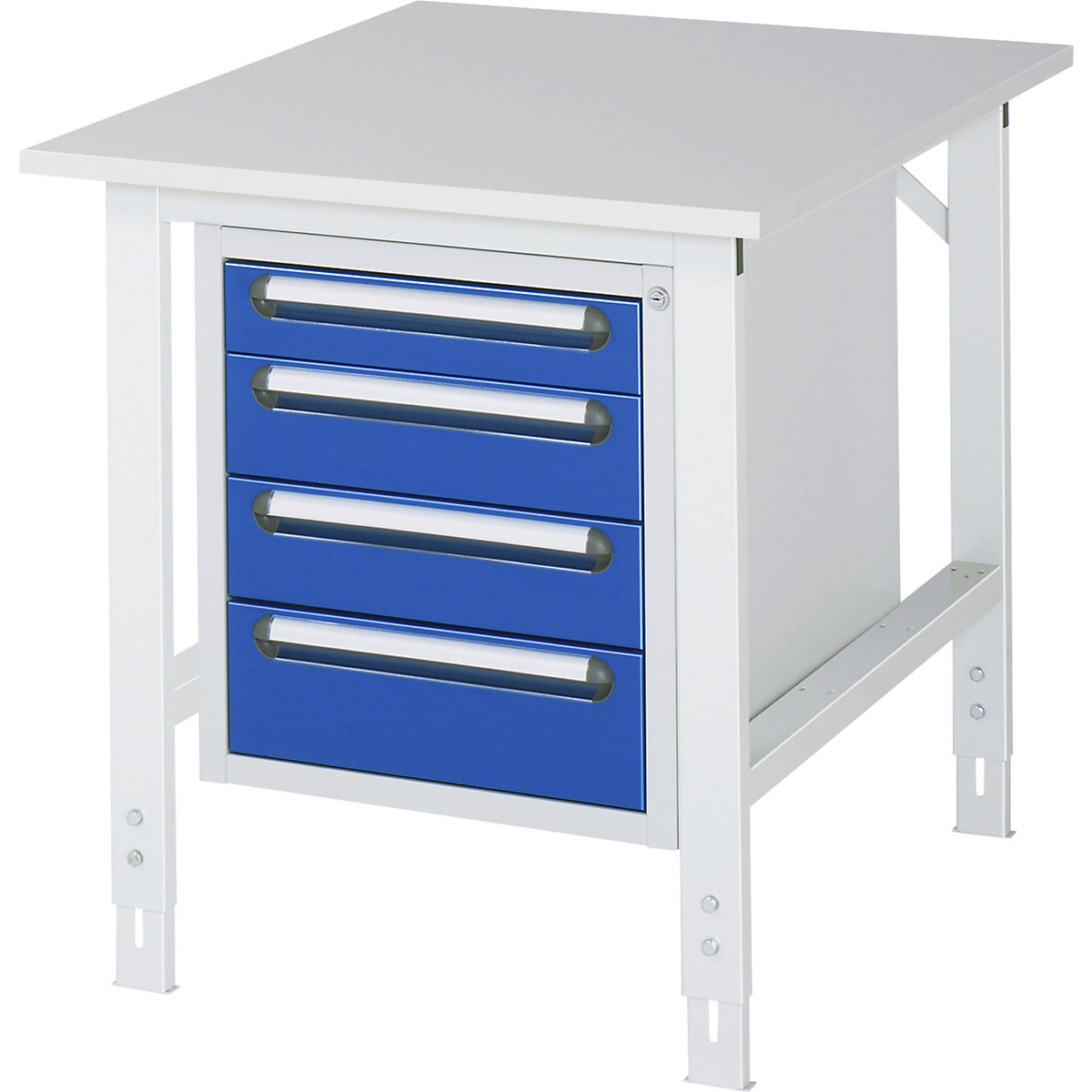 Stół roboczy z szafką z szufladami, kontener do wbudowania pod blatem z 4 szufladami 1 x 90, 2 x 120, 1 x 140 mm, szer. x głęb. 750 x 1000 mm, blat melaminowy, grub. 22 mm-0