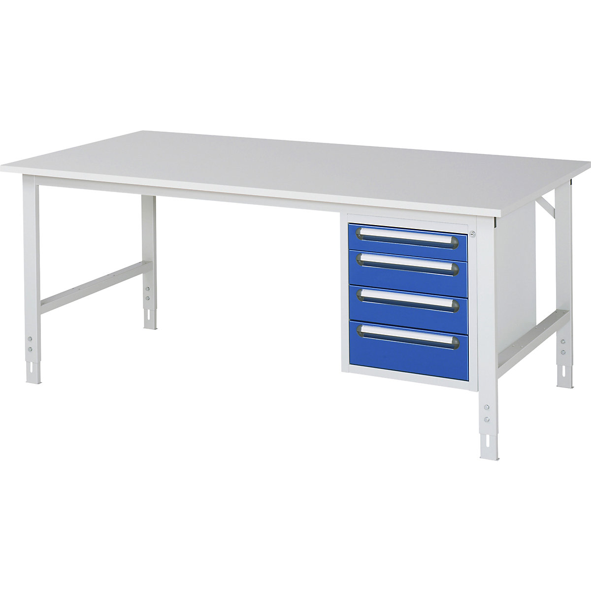 Stół roboczy z szafką z szufladami, kontener do wbudowania pod blatem z 4 szufladami 1 x 90, 2 x 120, 1 x 140 mm, szer. x głęb. 2000 x 1000 mm, blat melaminowy, grub. 22 mm-0