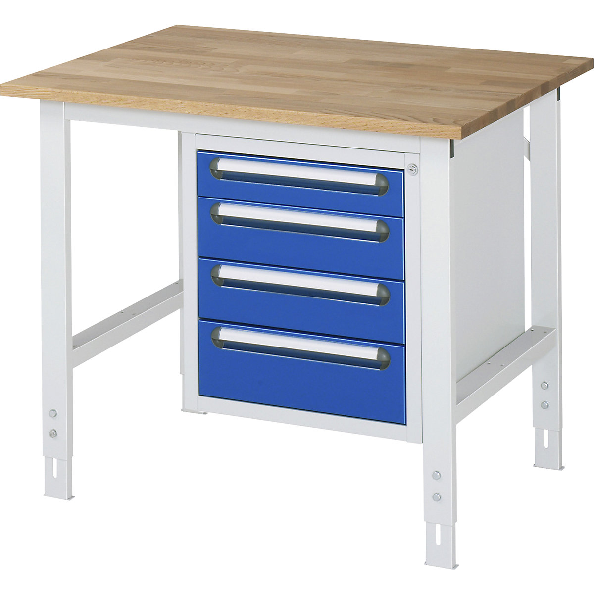 Stół roboczy z szafką z szufladami, kontener do wbudowania pod blatem z 4 szufladami 1 x 90, 2 x 120, 1 x 140 mm, szer. x głęb. 1000 x 800 mm, blat bukowy, grub. 25 mm-0