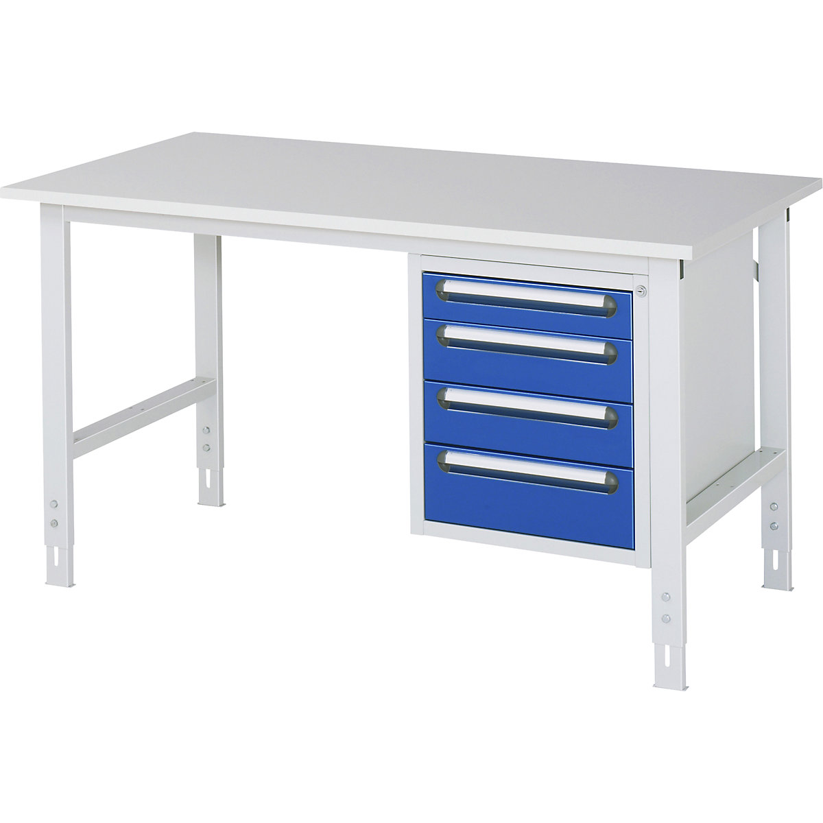 Stół roboczy z szafką z szufladami, kontener do wbudowania pod blatem z 4 szufladami 1 x 90, 2 x 120, 1 x 140 mm, szer. x głęb. 1500 x 800 mm, blat melaminowy, grub. 22 mm-0