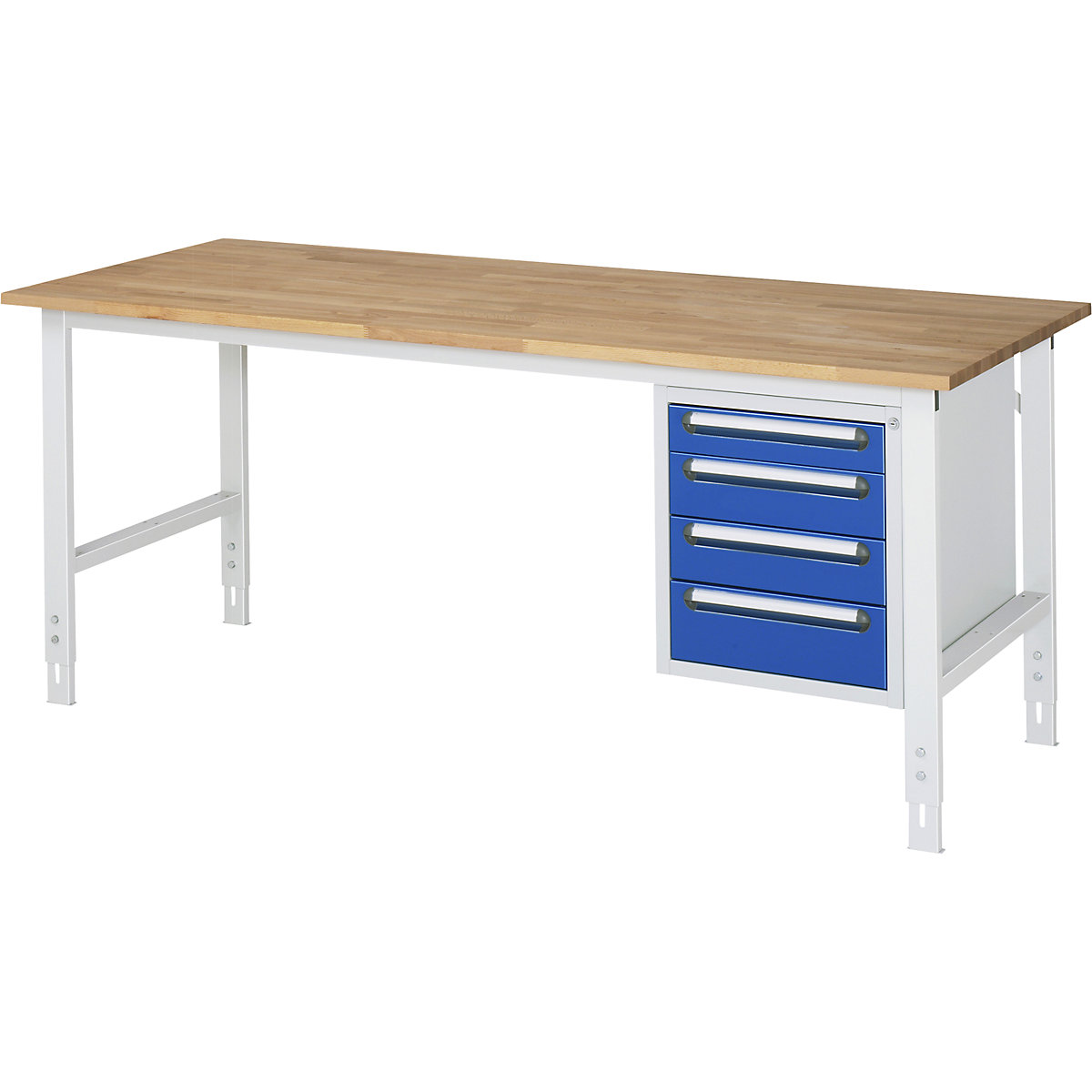 Stół roboczy z szafką z szufladami, kontener do wbudowania pod blatem z 4 szufladami 1 x 90, 2 x 120, 1 x 140 mm, szer. x głęb. 2000 x 800 mm, blat bukowy, grub. 25 mm-0