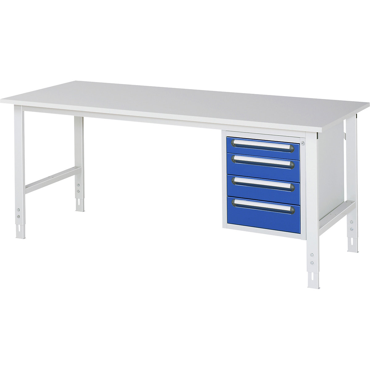 Stół roboczy z szafką z szufladami, kontener do wbudowania pod blatem z 4 szufladami 1 x 90, 2 x 120, 1 x 140 mm, szer. x głęb. 2000 x 800 mm, blat melaminowy, grub. 22 mm-0