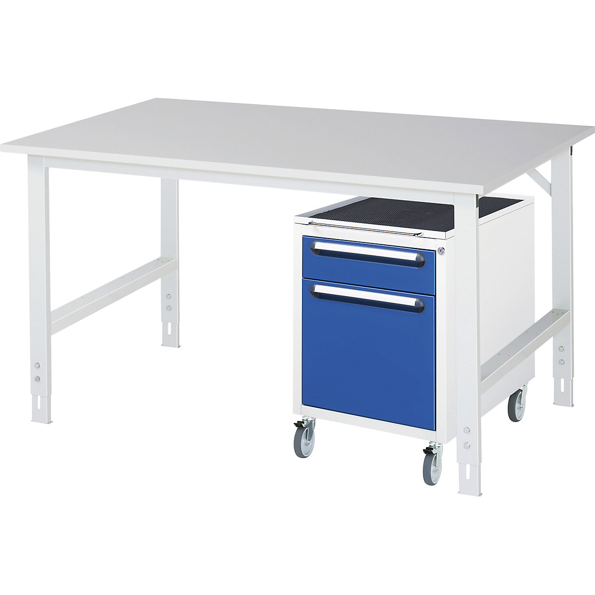 Stół roboczy z szafką z szufladami, kontener na kółkach z 2 szufladami 1 x 120, 1 x 360 mm, szer. x głęb. 1500 x 1000 mm, blat melaminowy, grub. 22 mm-0