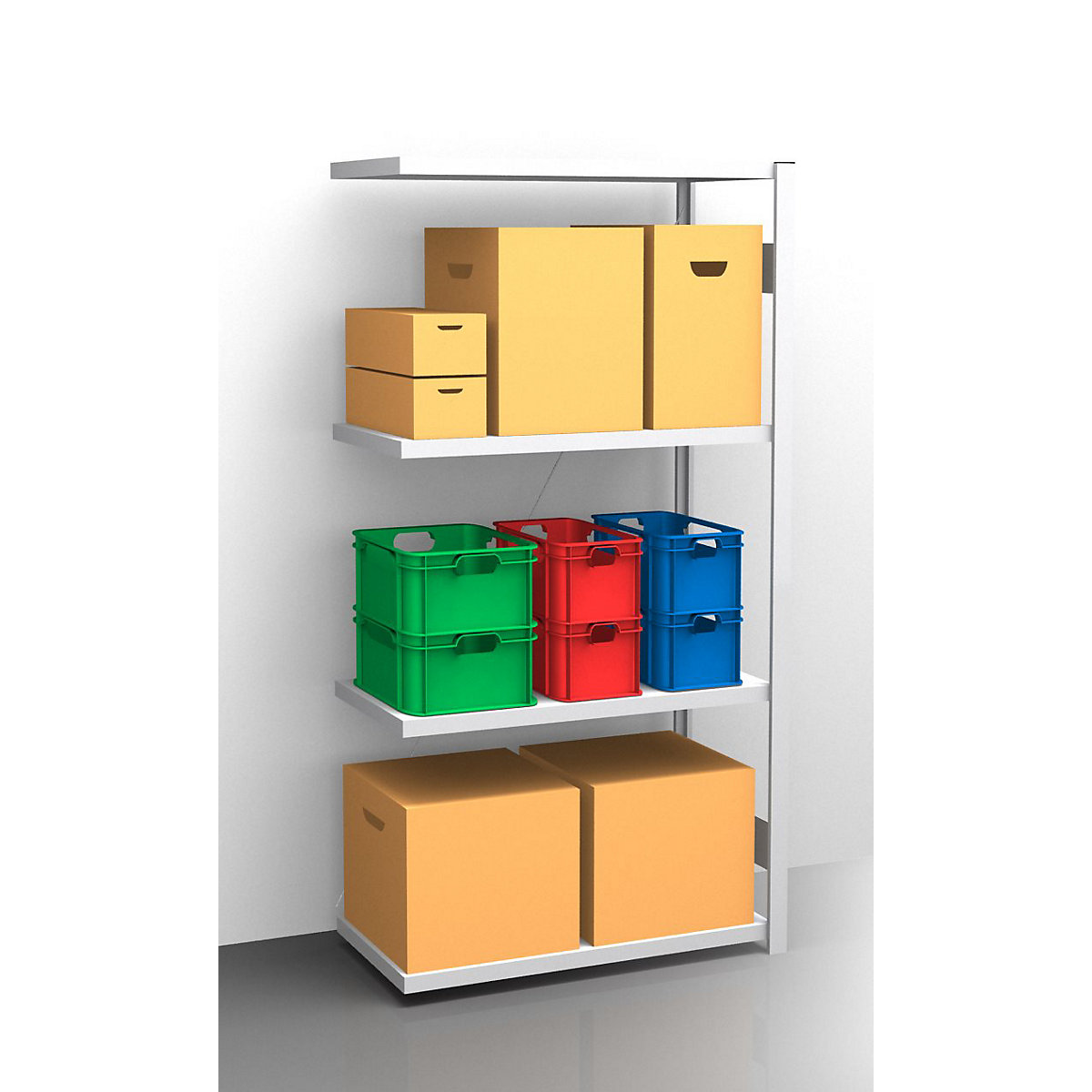 Rayonnage emboîtable à tablettes, galvanisé – eurokraft pro, simple face, hauteur rayonnage 2000 mm, largeur tablettes 965 mm, rayonnage additionnel, profondeur tablettes 550 mm-8