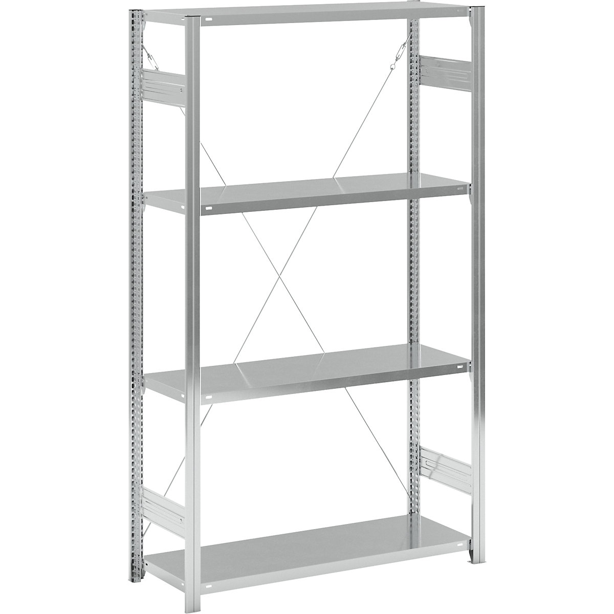 Rayonnage emboîtable à tablettes, galvanisé – eurokraft pro, simple face, hauteur rayonnage 2000 mm, largeur tablettes 1215 mm, rayonnage de base, profondeur tablettes 450 mm-2