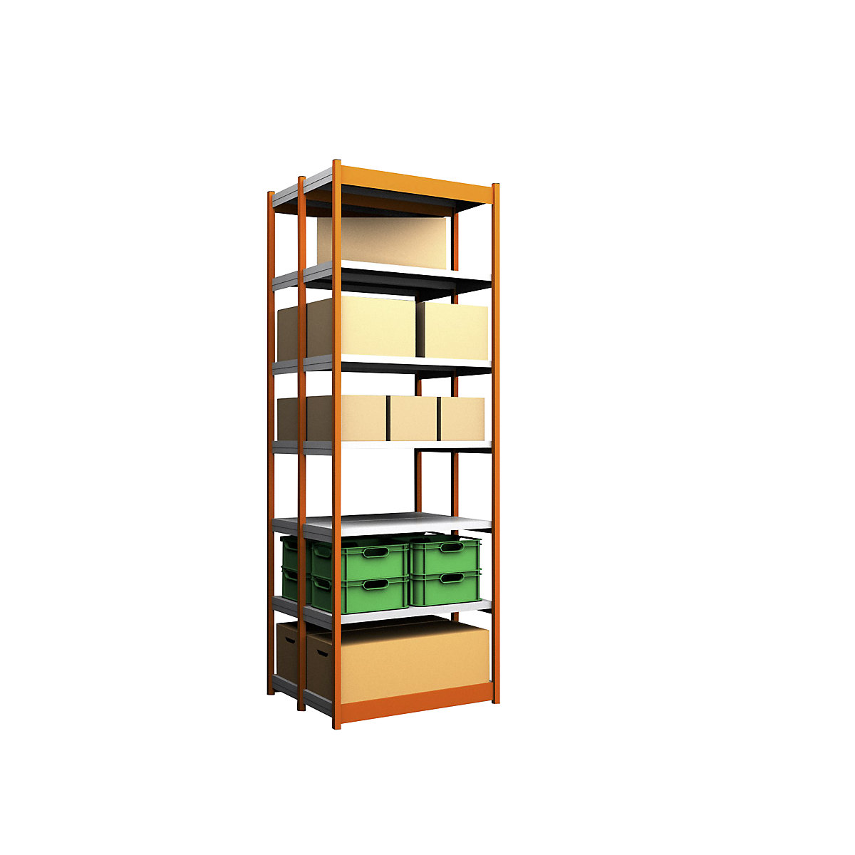 Rayonnage emboîtable, double face – hofe, hauteur rayonnage 3000 mm, coloris coloris orange / galvanisé, largeur tablette 1025 mm, rayonnage de base, largeur x profondeur 1025 x 400 mm-48