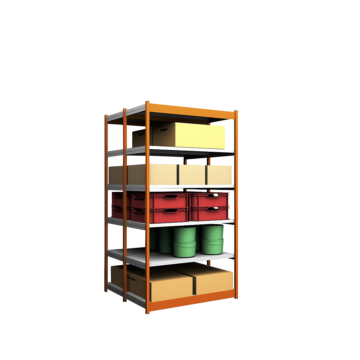 Rayonnage emboîtable, double face – hofe, hauteur rayonnage 2500 mm, coloris orange / galvanisé, largeur tablette 1325 mm, rayonnage de base, largeur x profondeur 1325 x 600 mm-52