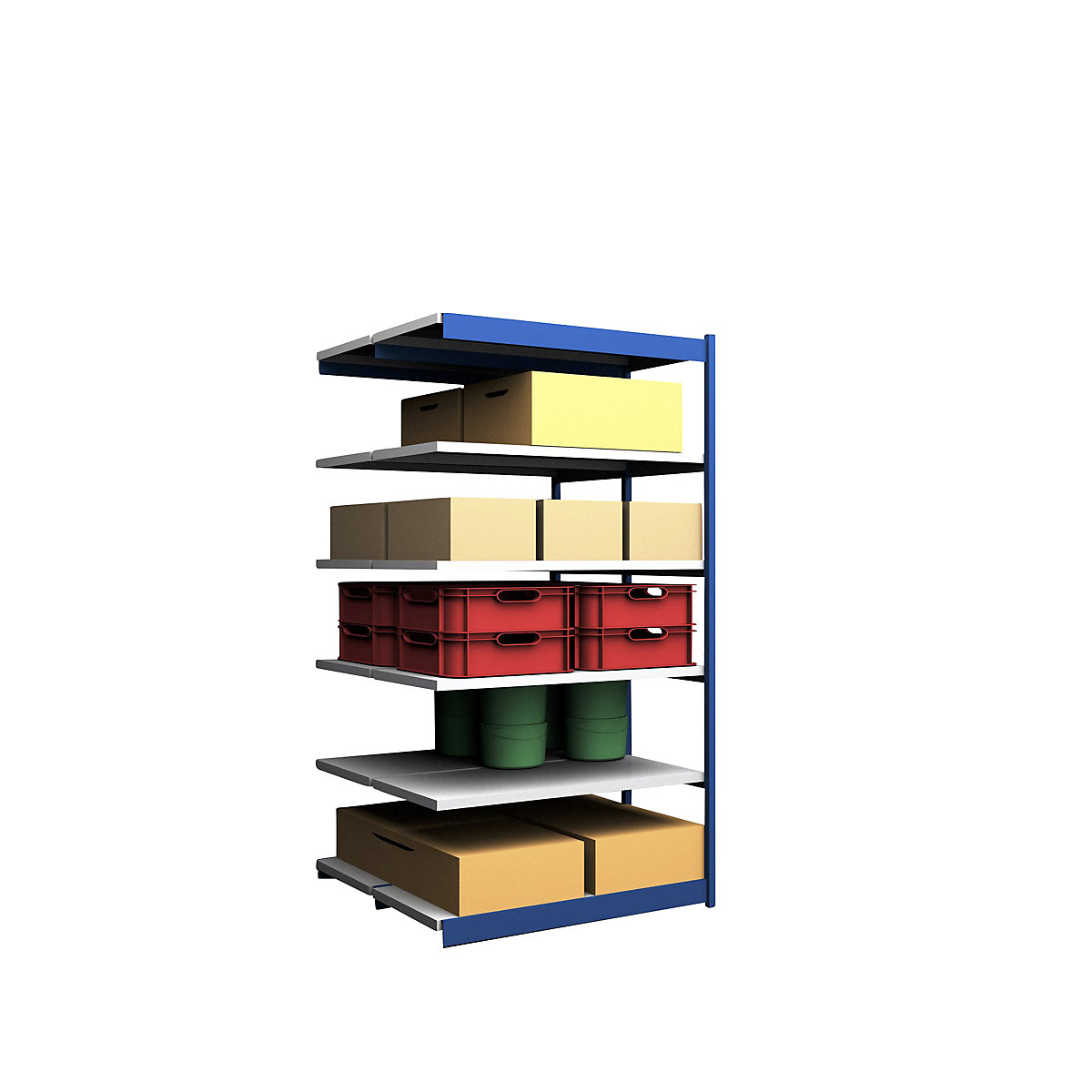 Rayonnage emboîtable, double face – hofe, hauteur rayonnage 2500 mm, coloris bleu / galvanisé, largeur tablette 1325 mm, rayonnage additionnel, largeur x profondeur 1325 x 600 mm-71