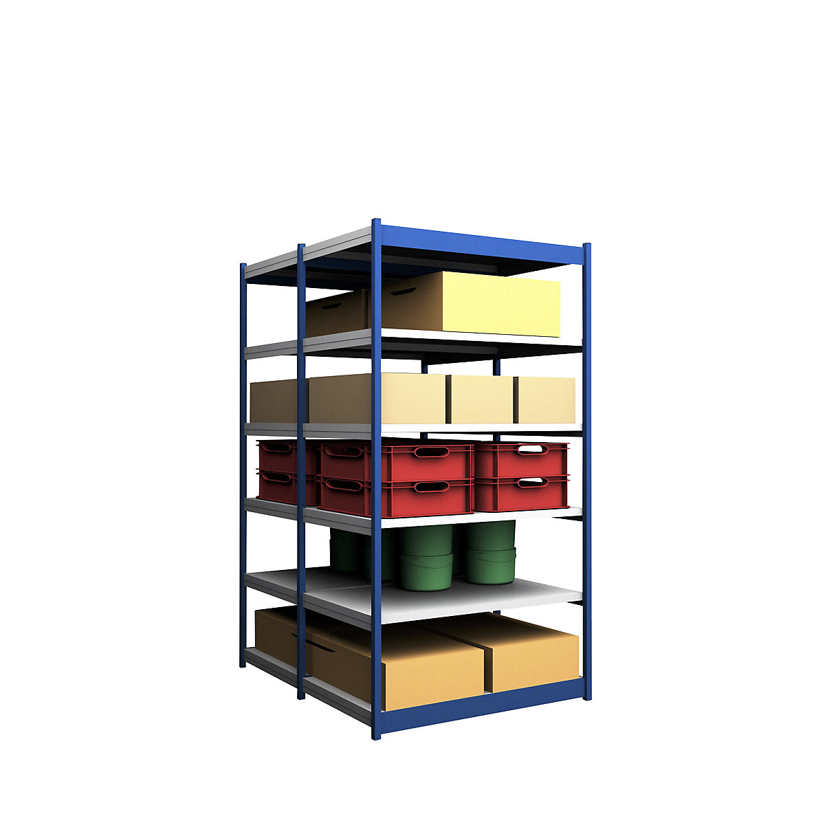 Rayonnage emboîtable, double face – hofe, hauteur rayonnage 2500 mm, coloris bleu / galvanisé, largeur tablette 1325 mm, rayonnage de base, largeur x profondeur 1325 x 800 mm-86