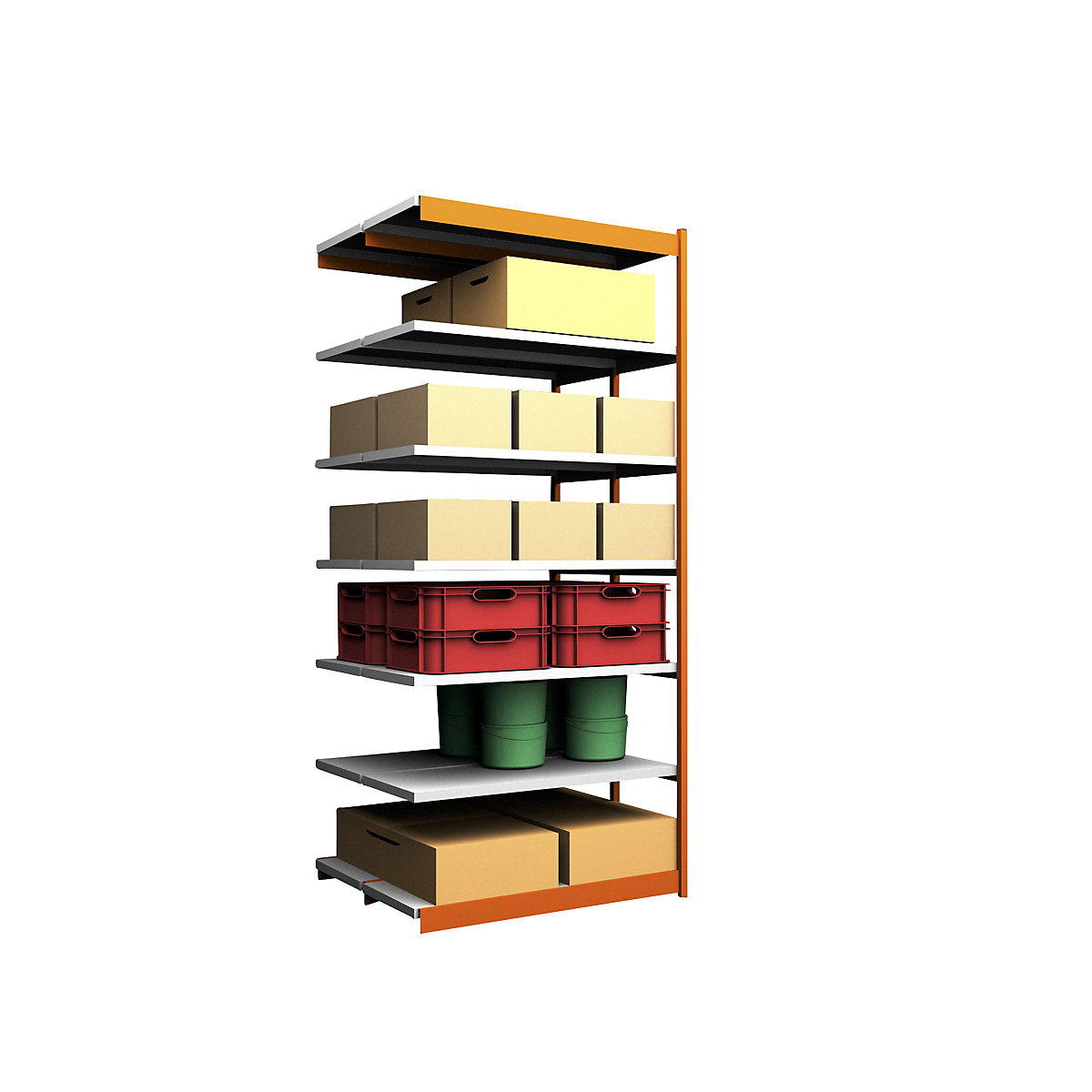 Rayonnage emboîtable, double face – hofe, hauteur rayonnage 3000 mm, coloris orange / galvanisé, largeur tablette 1325 mm, rayonnage additionnel, largeur x profondeur 1325 x 500 mm-99